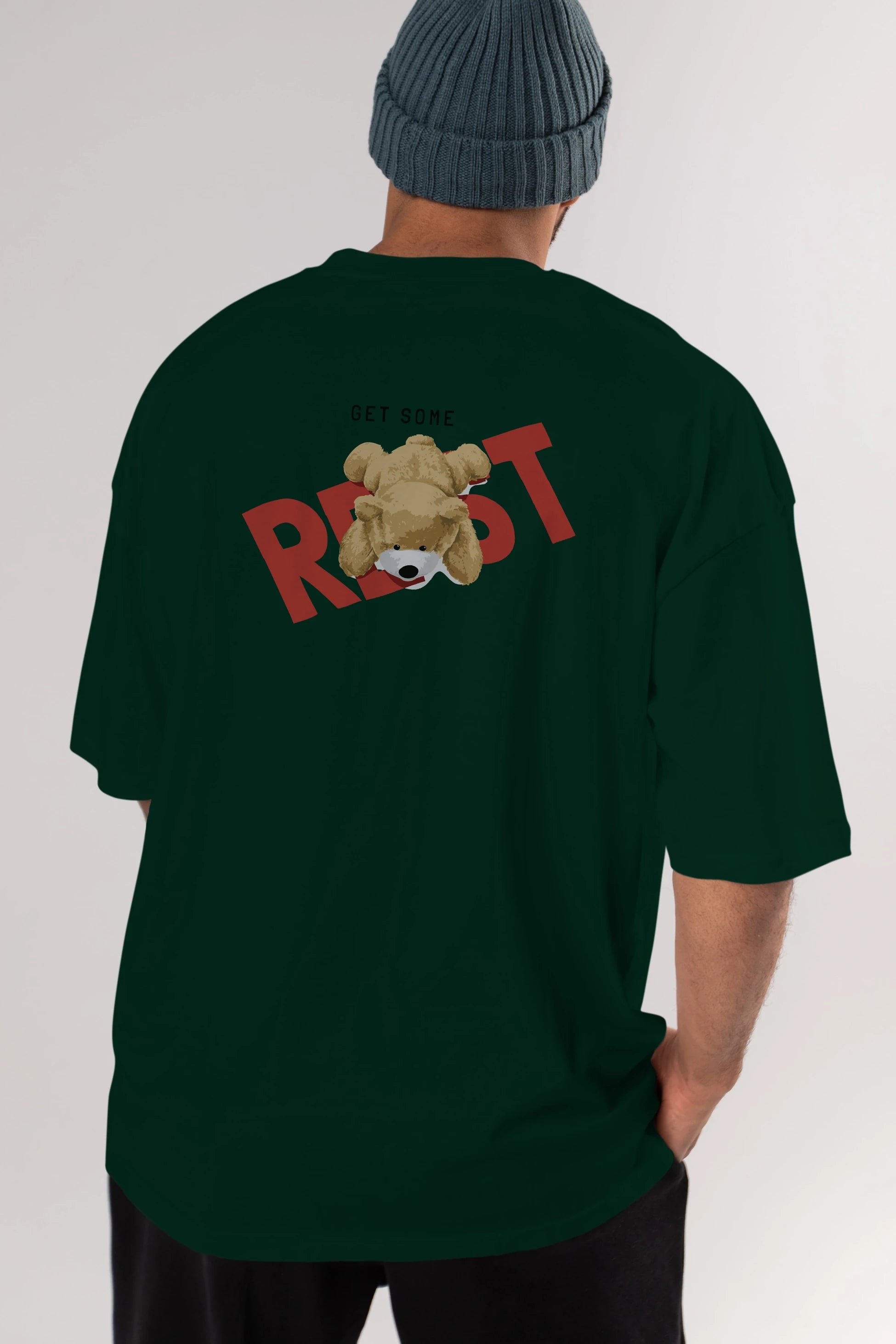 Teddy Bear Rest Arka Baskılı Oversize t-shirt Erkek Kadın Unisex %100 Pamuk
