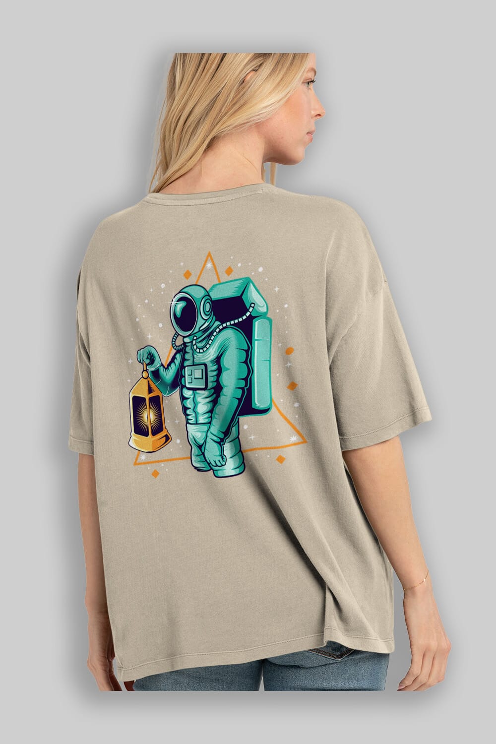 Astronaut Lantern Arka Baskılı Oversize t-shirt Erkek Kadın Unisex