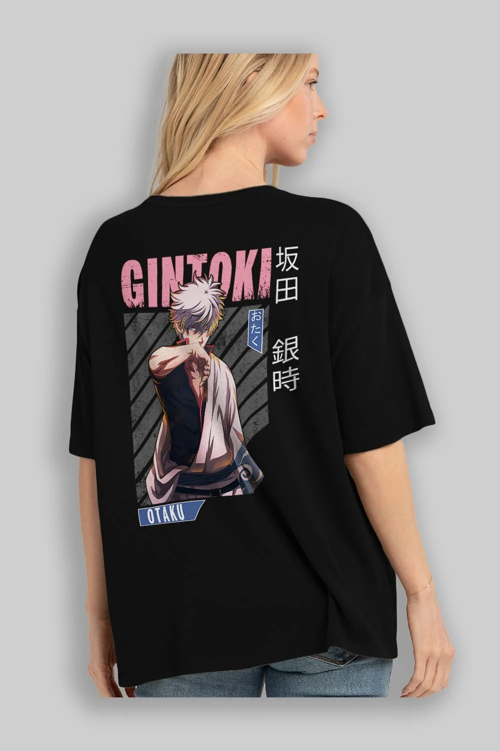 Gintoki Sakata Anime Arka Baskılı Oversize t-shirt Erkek Kadın Unisex