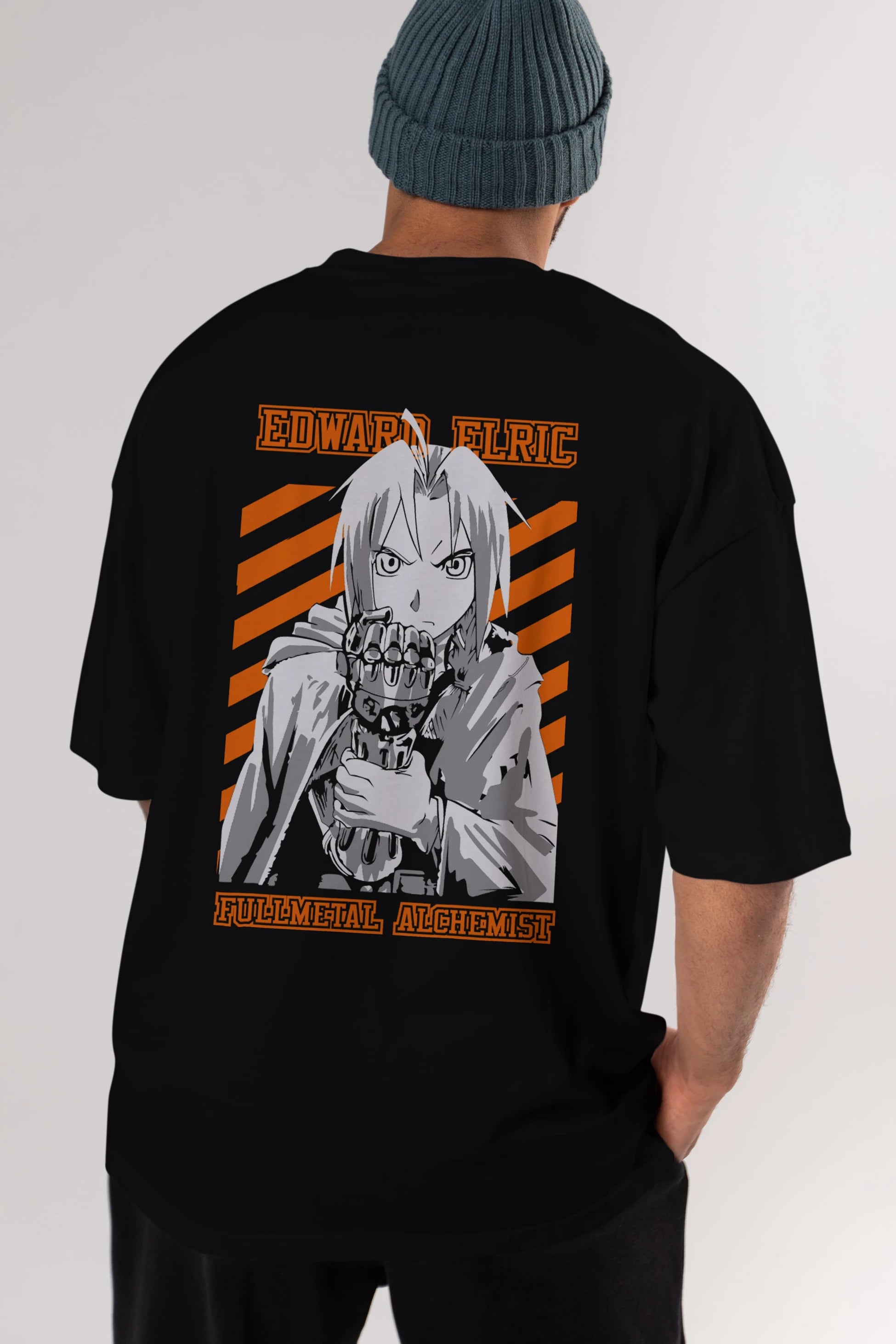 EDWARD ELRIC Anime Arka Baskılı Oversize t-shirt Erkek Kadın Unisex