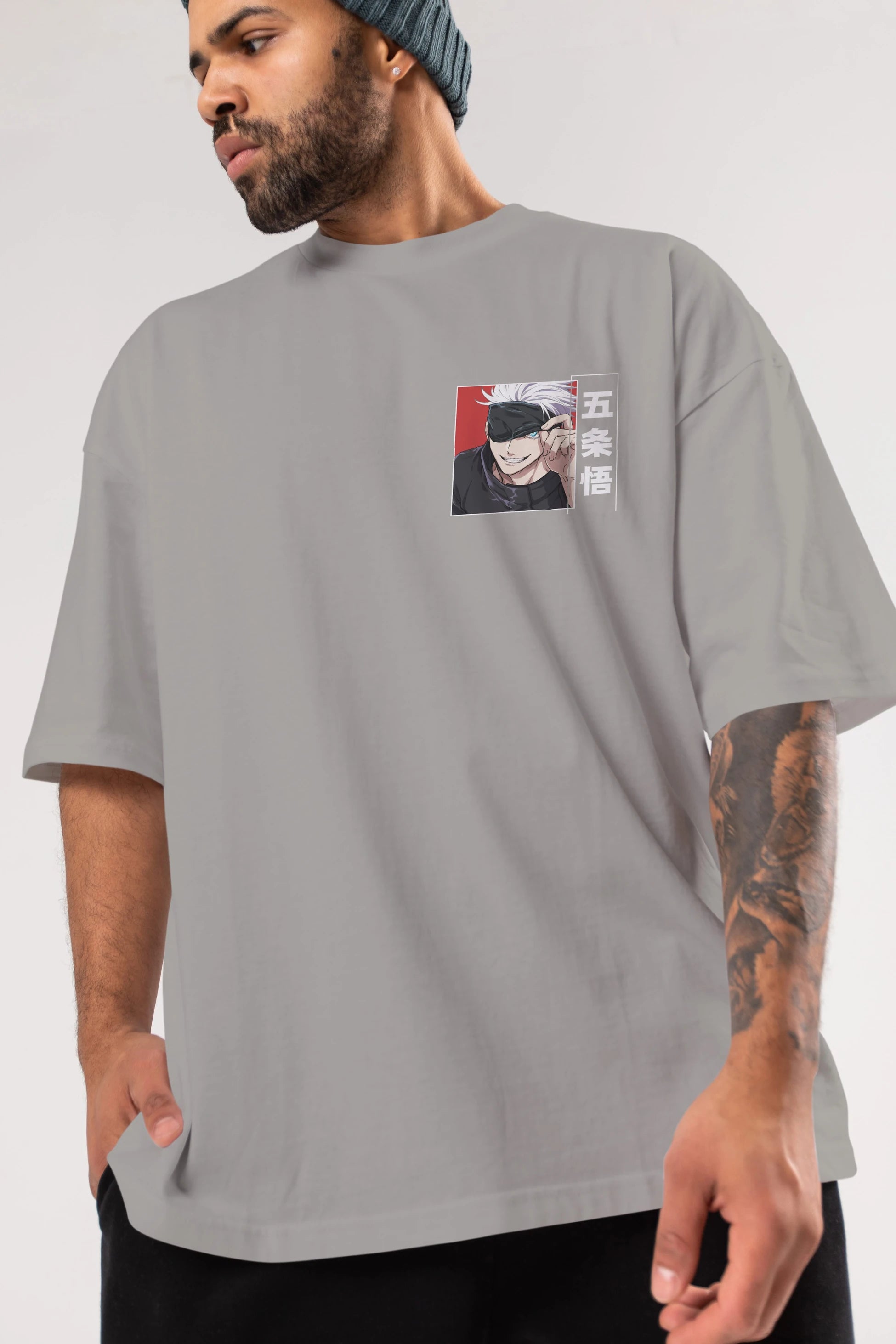 JUJUTSU KAISEN Ön Sol Baskılı Oversize t-shirt Erkek Kadın Unisex %100 Pamuk Bisiklet Yaka tişort