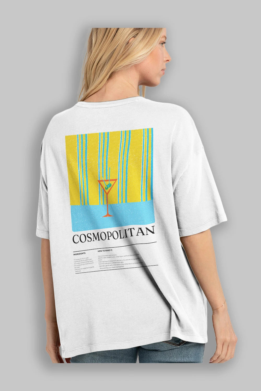 Cosmopolitan Kokteyl Serisi Arka Baskılı Oversize t-shirt Erkek Kadın %100 Pamuk Bisiklet Yaka tişort