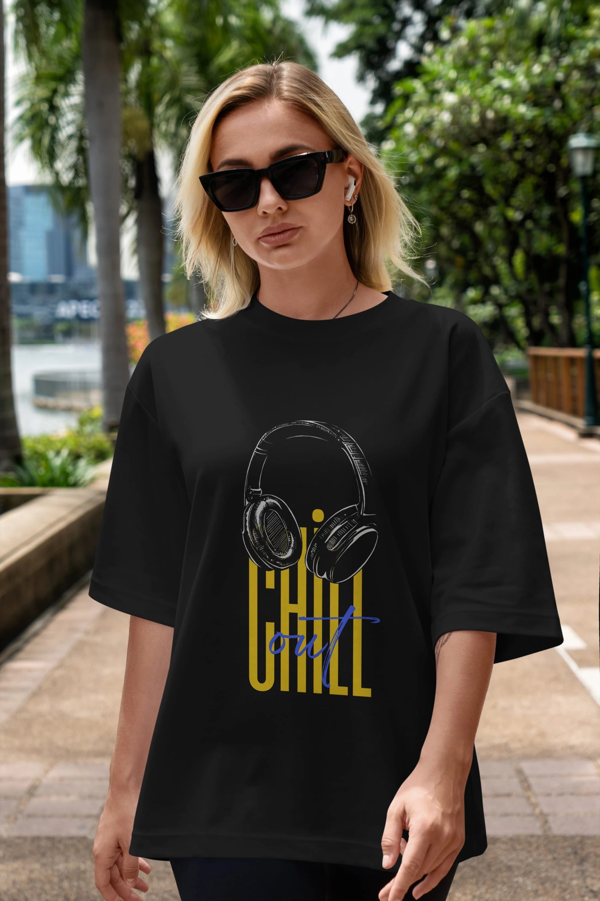 Chill Out Yazılı Ön Baskılı Oversize t-shirt Erkek Kadın Unisex