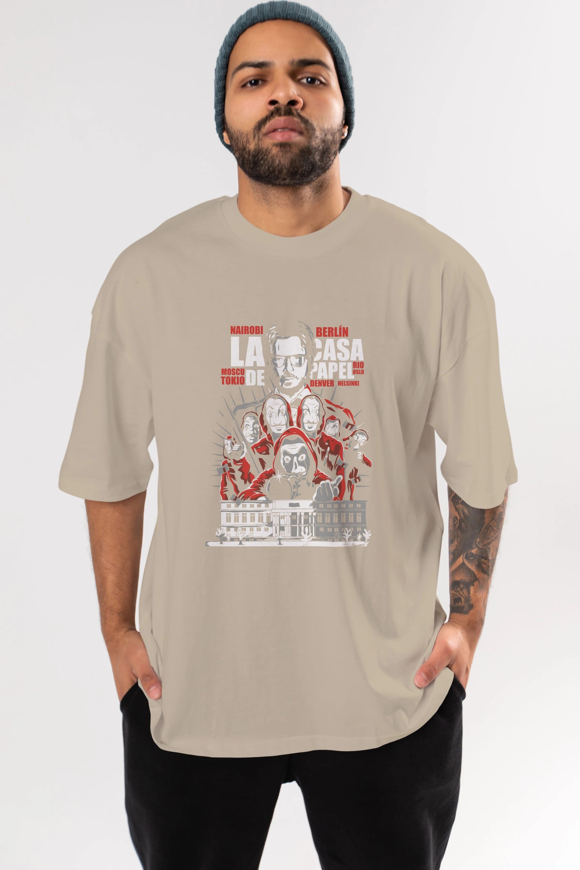 La Casa De Papel (2) Ön Baskılı Oversize t-shirt Erkek Kadın Unisex %100 Pamuk Bisiklet Yaka tişort