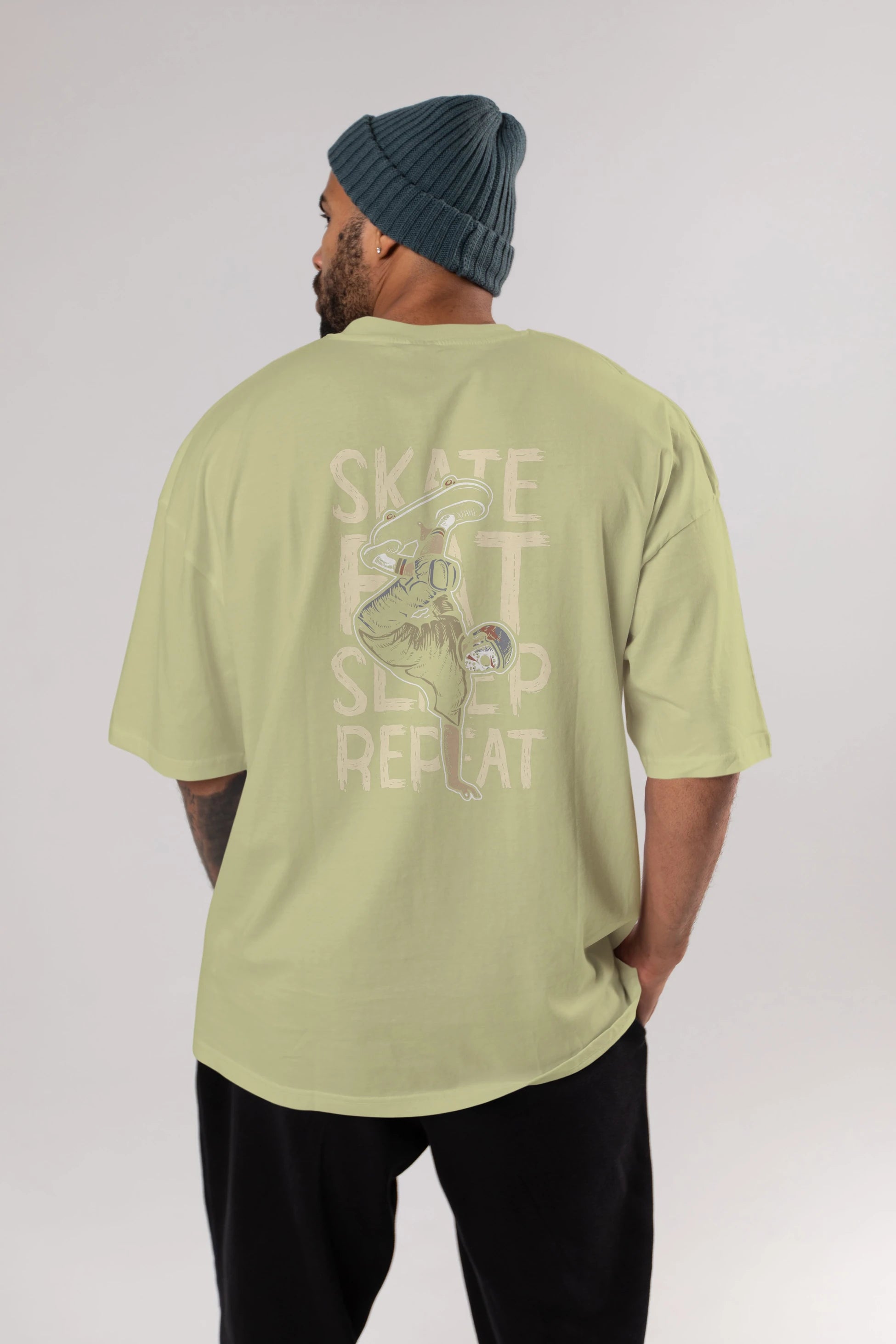 Skate Eat Sleep Repeat Arka Baskılı Oversize t-shirt Erkek Kadın Unisex %100 Pamuk