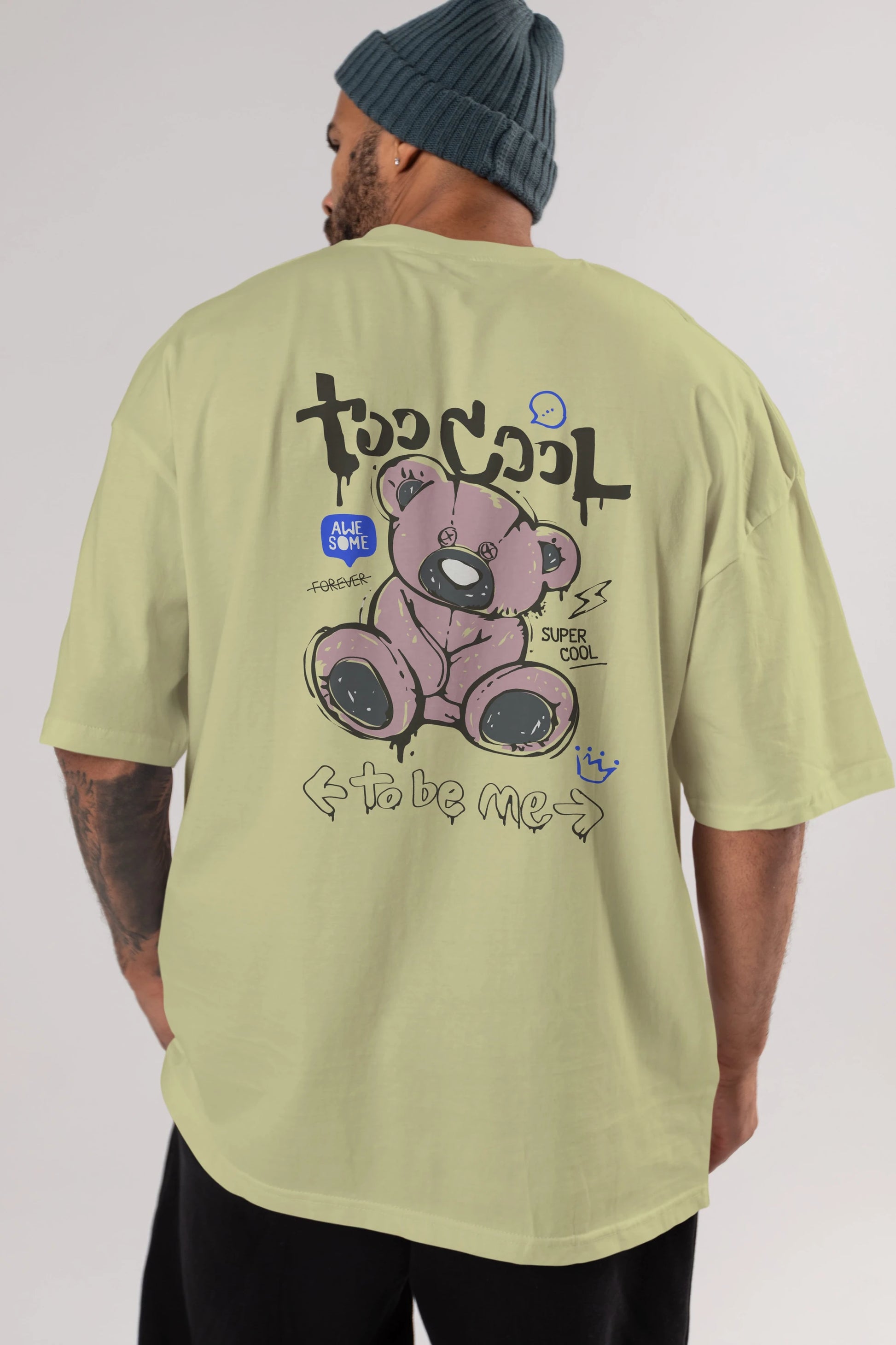 Too Cool Bear Arka Baskılı Oversize t-shirt Erkek Kadın Unisex
