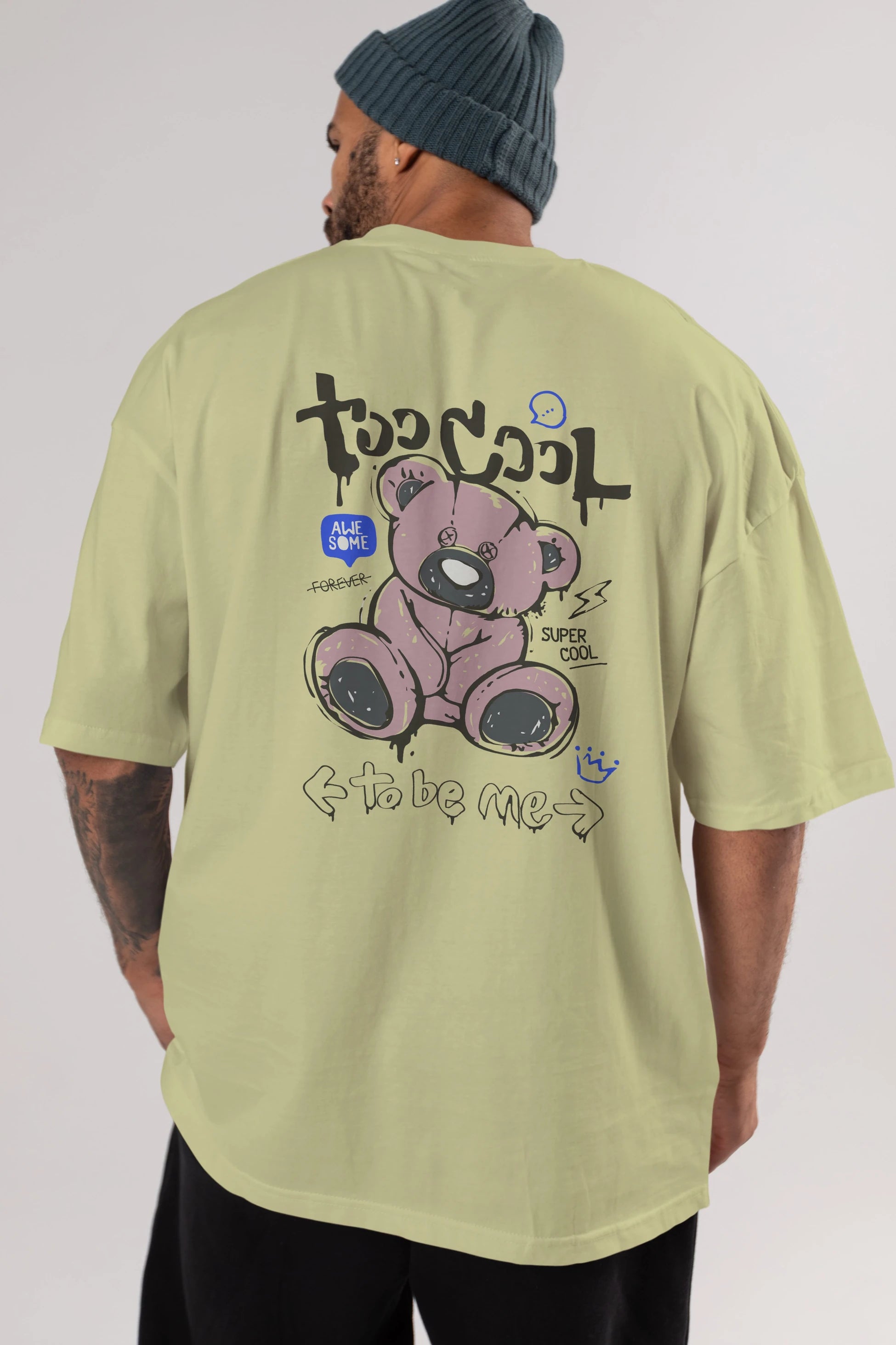 Too Cool Bear Arka Baskılı Oversize t-shirt Erkek Kadın Unisex