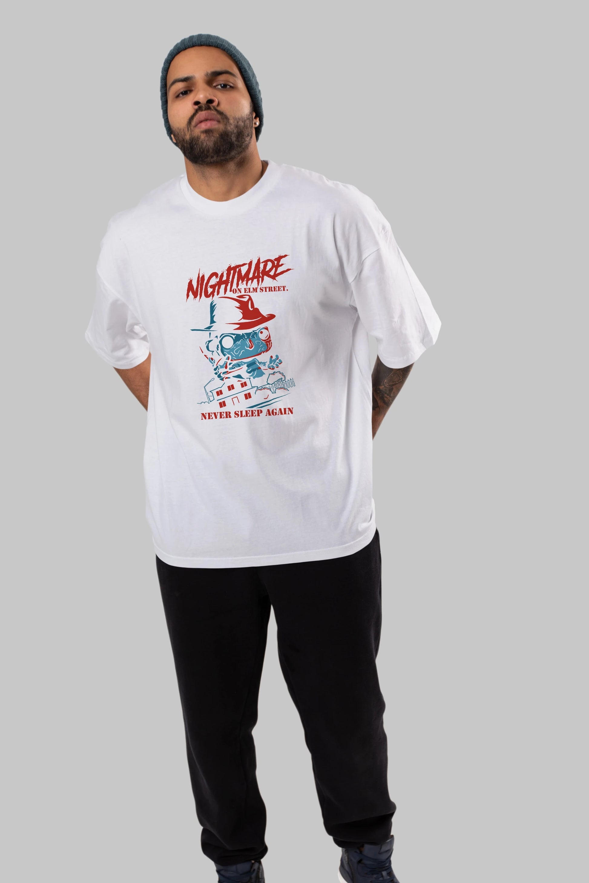 Nightmare Elm Sokağı Ön Baskılı Oversize t-shirt Erkek Kadın Unisex %100 Pamuk Bisiklet Yaka tişort