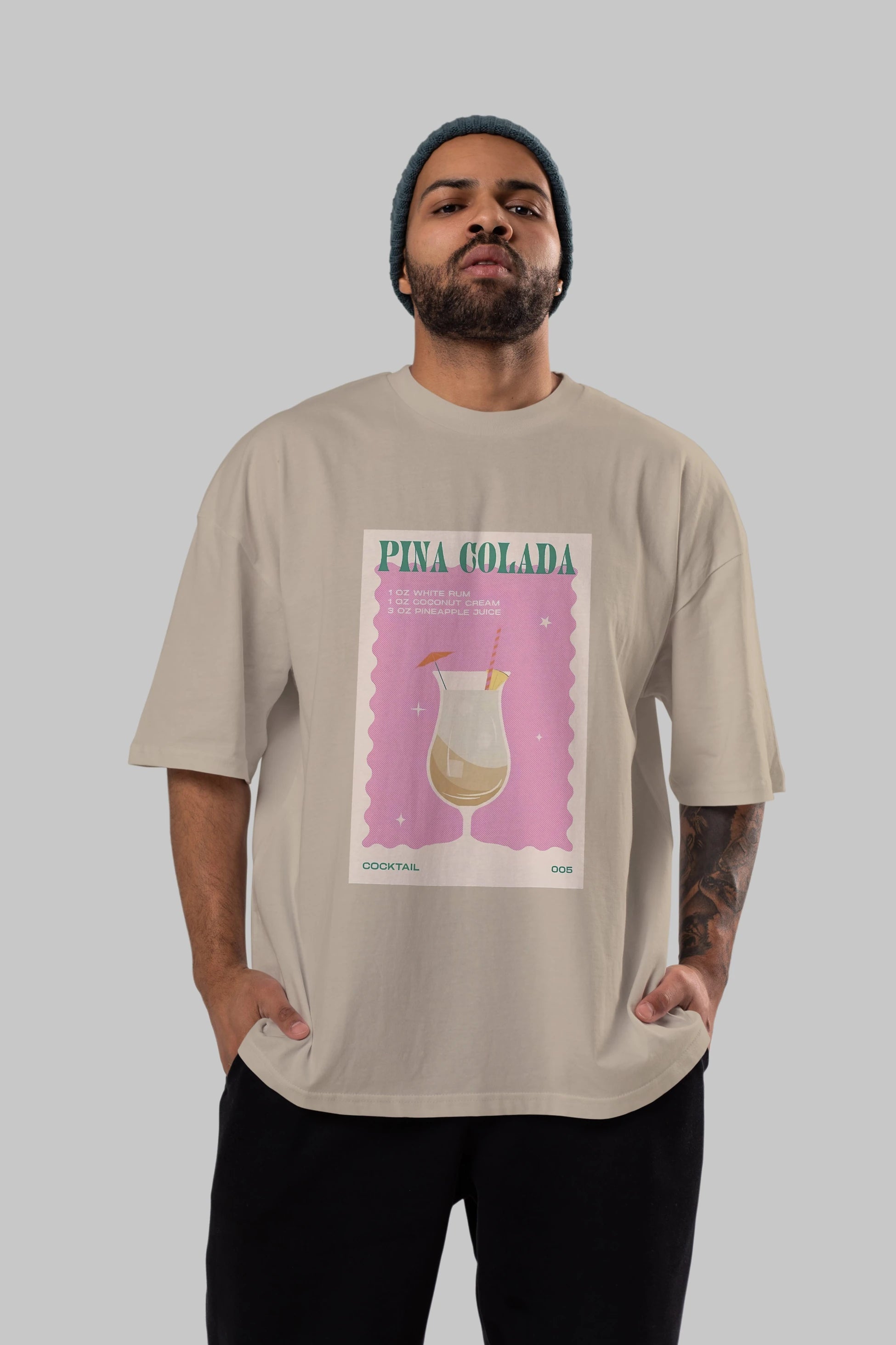 Pina Colada 3 Ön Baskılı Oversize t-shirt Erkek Kadın Unisex %100 Pamuk Bisiklet Yaka tişort
