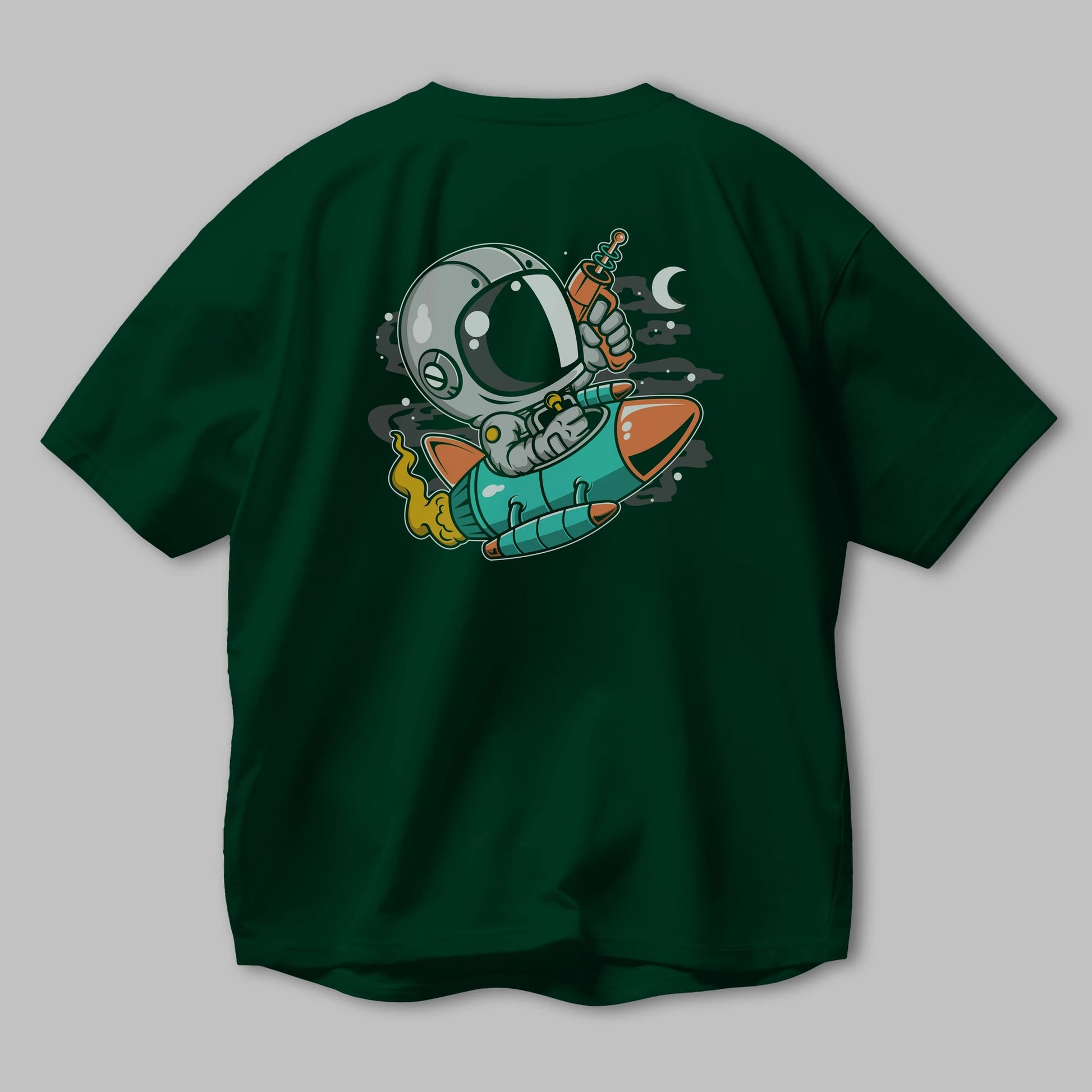 Astronaut Riding Rocket Arka Baskılı Oversize t-shirt Erkek Kadın Unisex