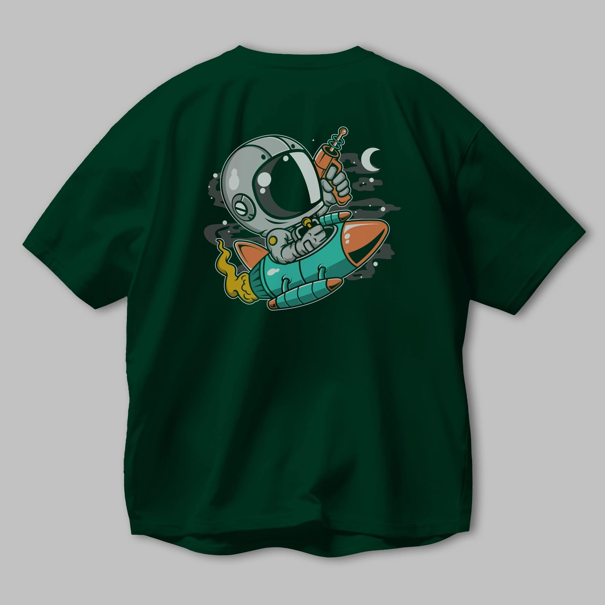 Astronaut Riding Rocket Arka Baskılı Oversize t-shirt Erkek Kadın Unisex
