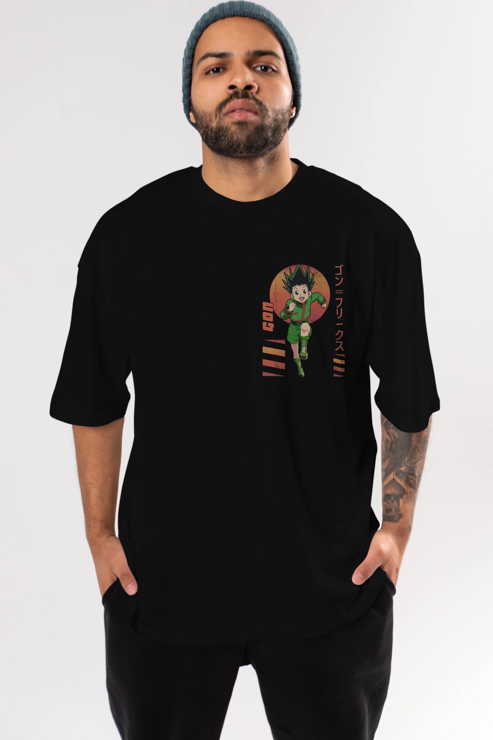 Gon Freecss HUNTER X HUNTER 2 Ön Sol Baskılı Oversize t-shirt Erkek Kadın Unisex %100 Pamuk Bisiklet Yaka tişort