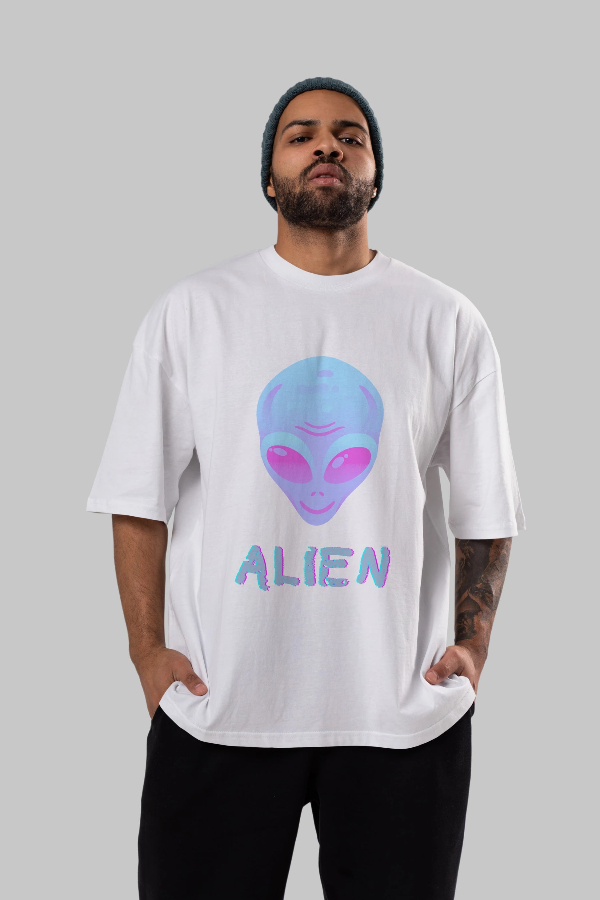 Alien Ön Baskılı Oversize t-shirt Erkek Kadın Unisex