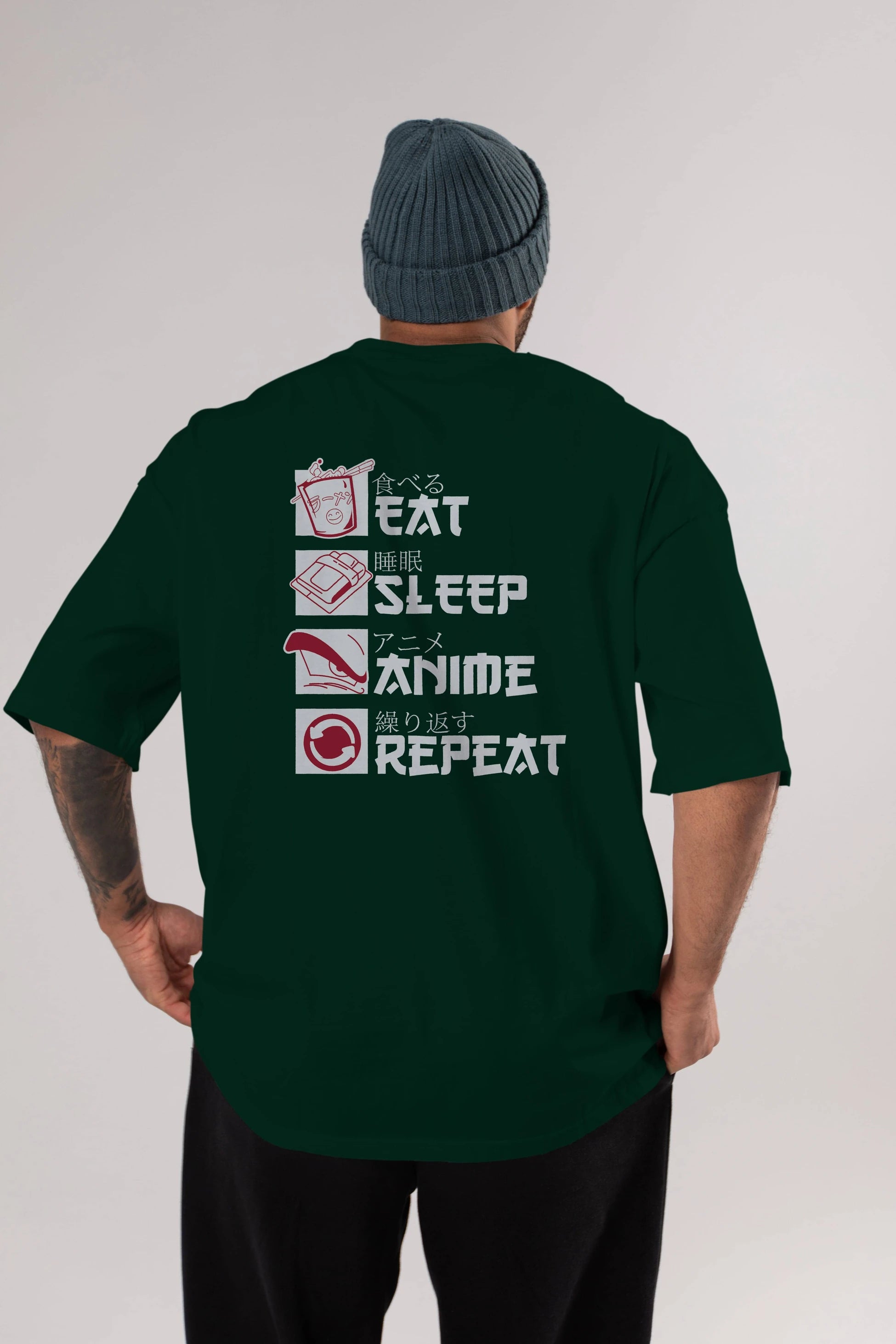 Eat, Sleep, Anime, Repeat Anime Arka Baskılı Oversize t-shirt Erkek Kadın Unisex