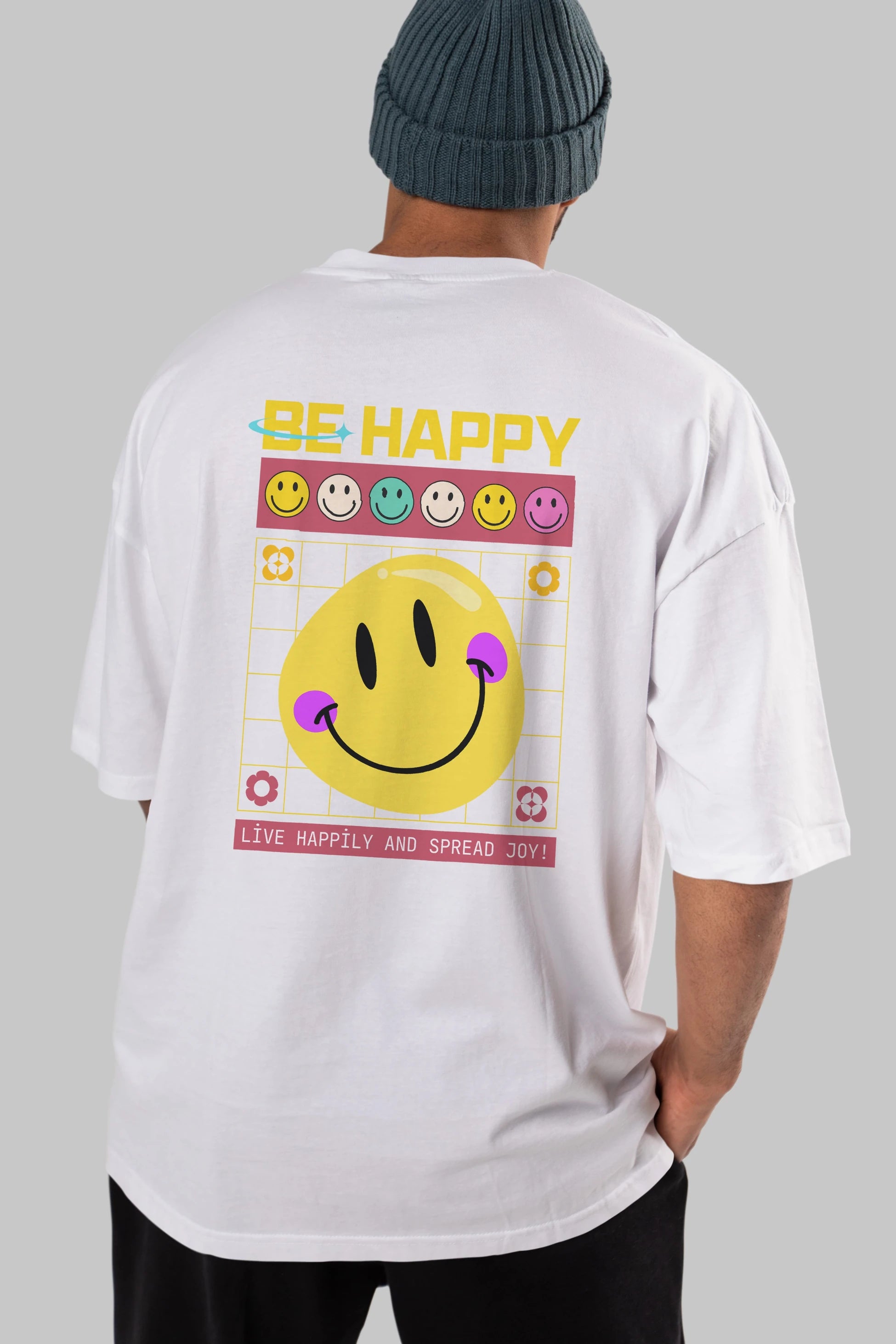 Be Happy Yazılı Arka Baskılı Oversize t-shirt Erkek Kadın Unisex