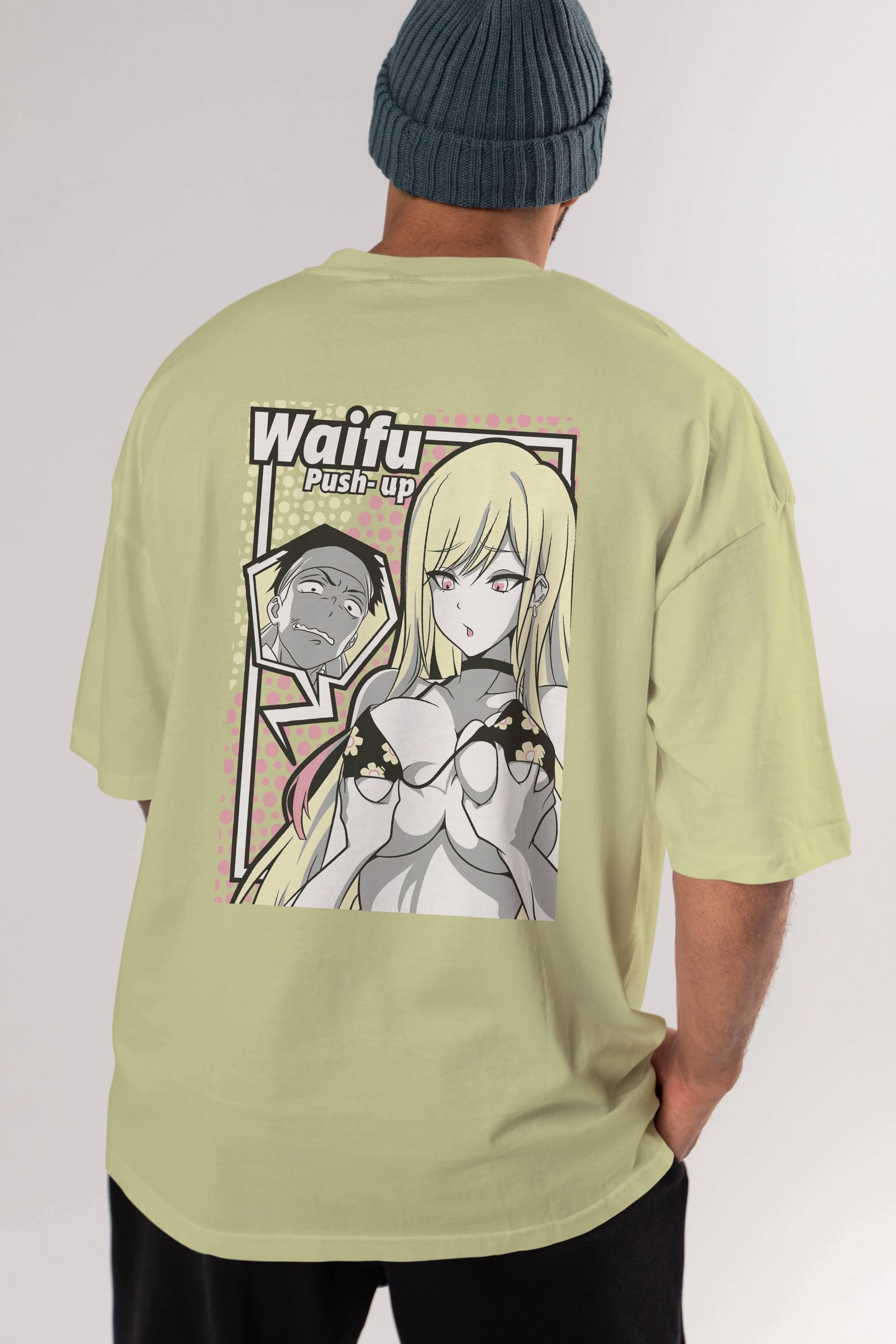 Waifu PushUp Anime Arka Baskılı Oversize t-shirt Erkek Kadın Unisex