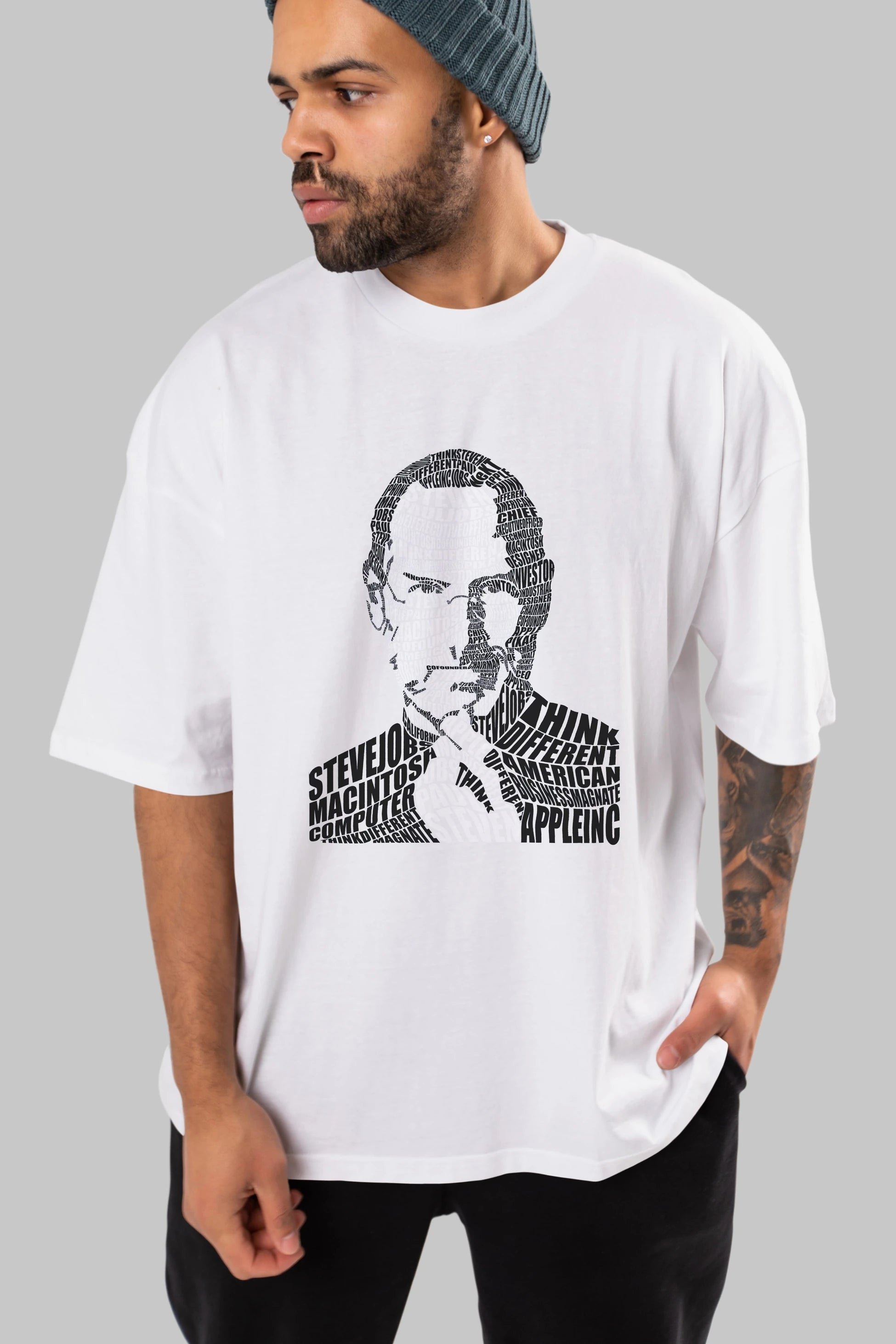 Steve Jobs Calligram Ön Baskılı Oversize t-shirt %100 pamuk Erkek Kadın Unisex