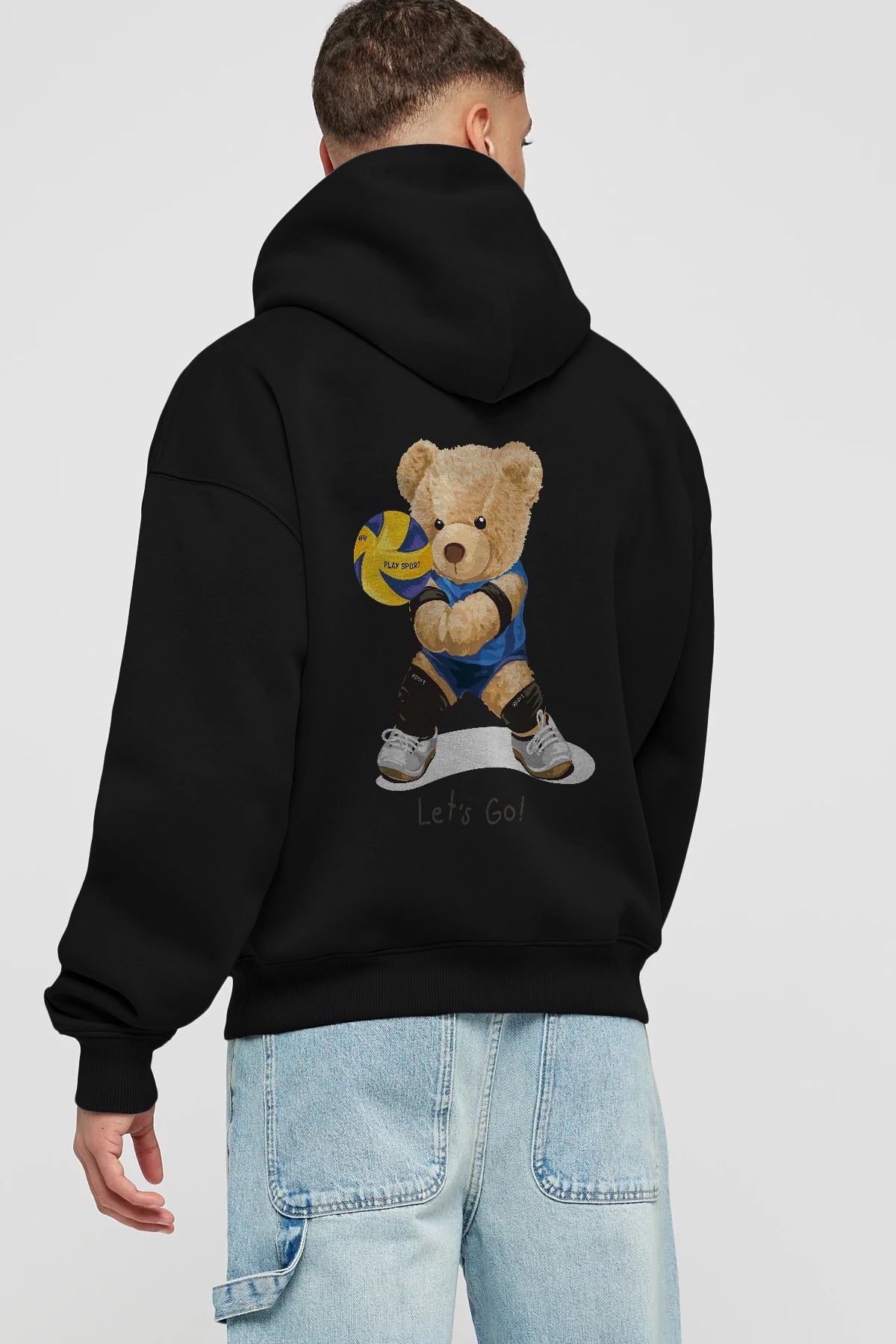 Teddy Bear Lets Go Arka Baskılı Hoodie Oversize Kapüşonlu Sweatshirt Erkek Kadın Unisex