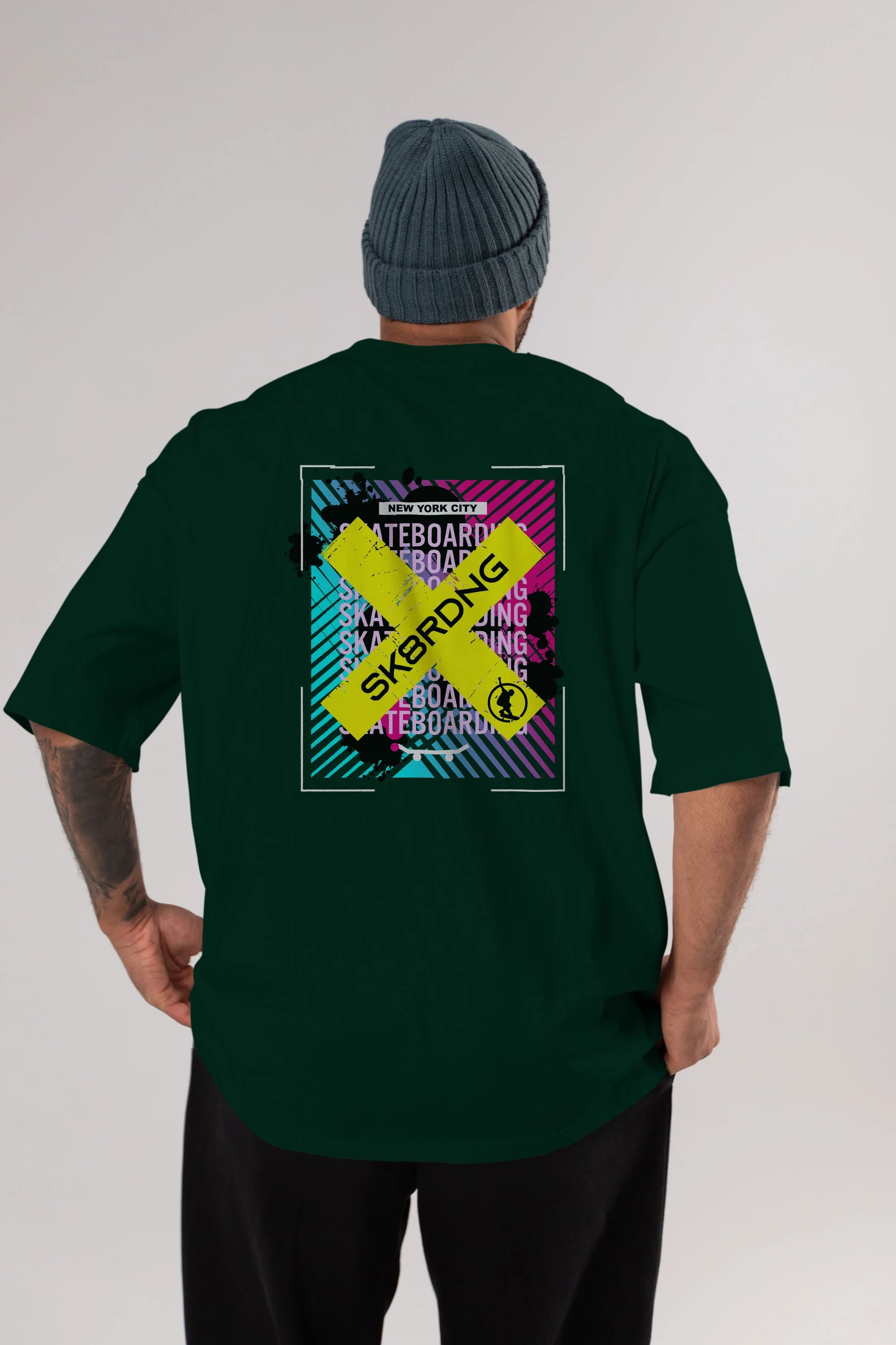 Skatebording Arka Baskılı Oversize t-shirt Erkek Kadın Unisex