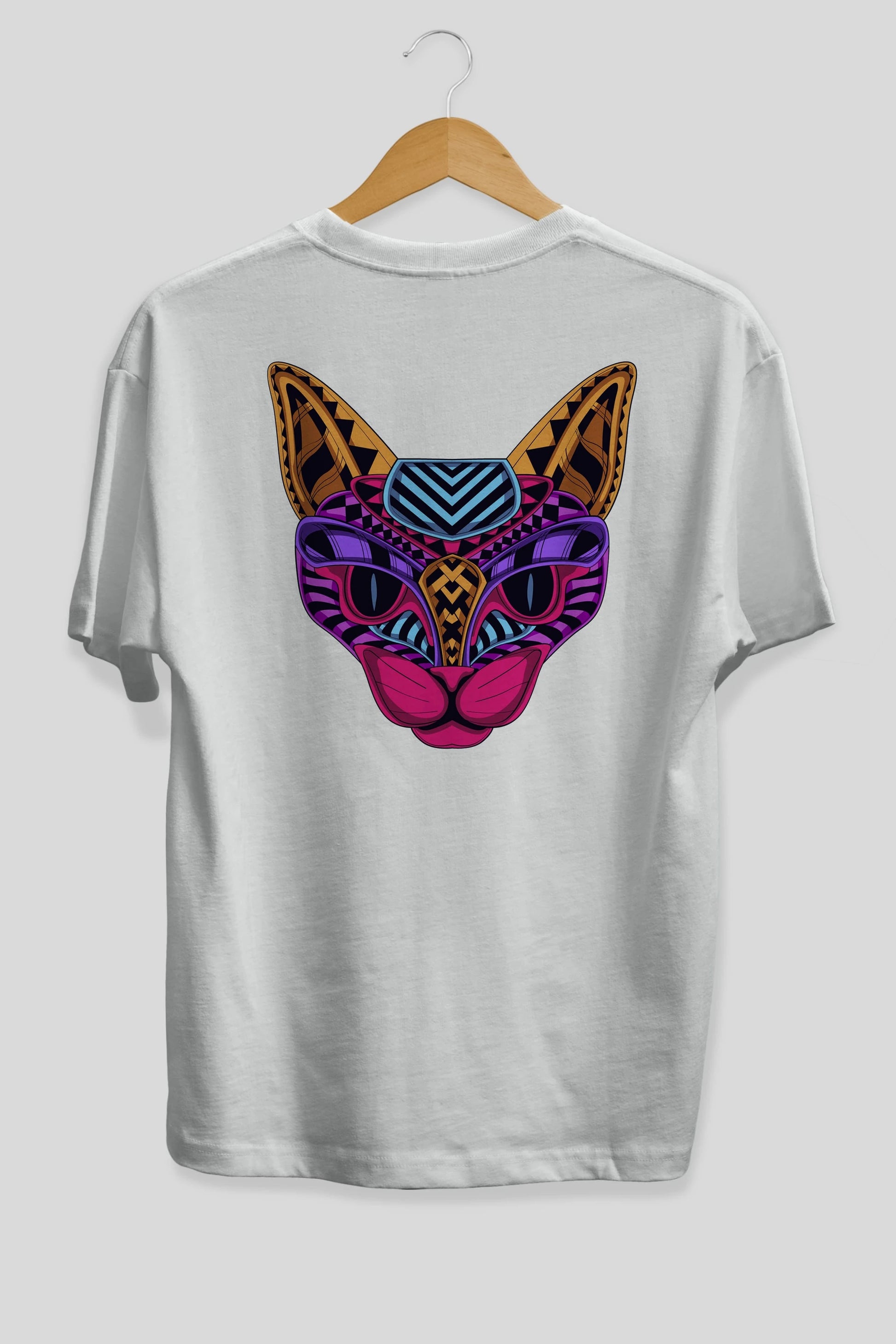 Black Neon Cat Arka Baskılı Oversize t-shirt Erkek Kadın Unisex