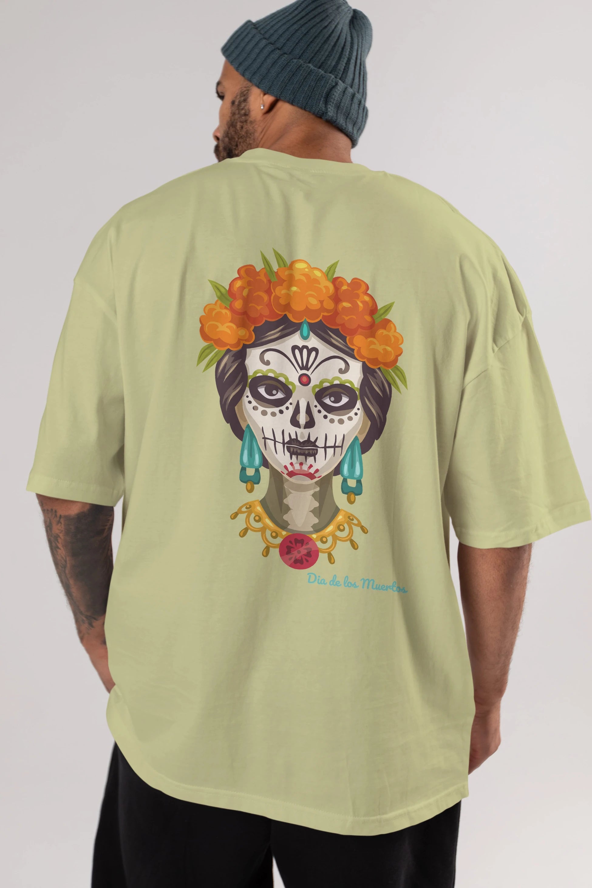 Dia de los Muertos 2 Arka Baskılı Oversize t-shirt Erkek Kadın Unisex