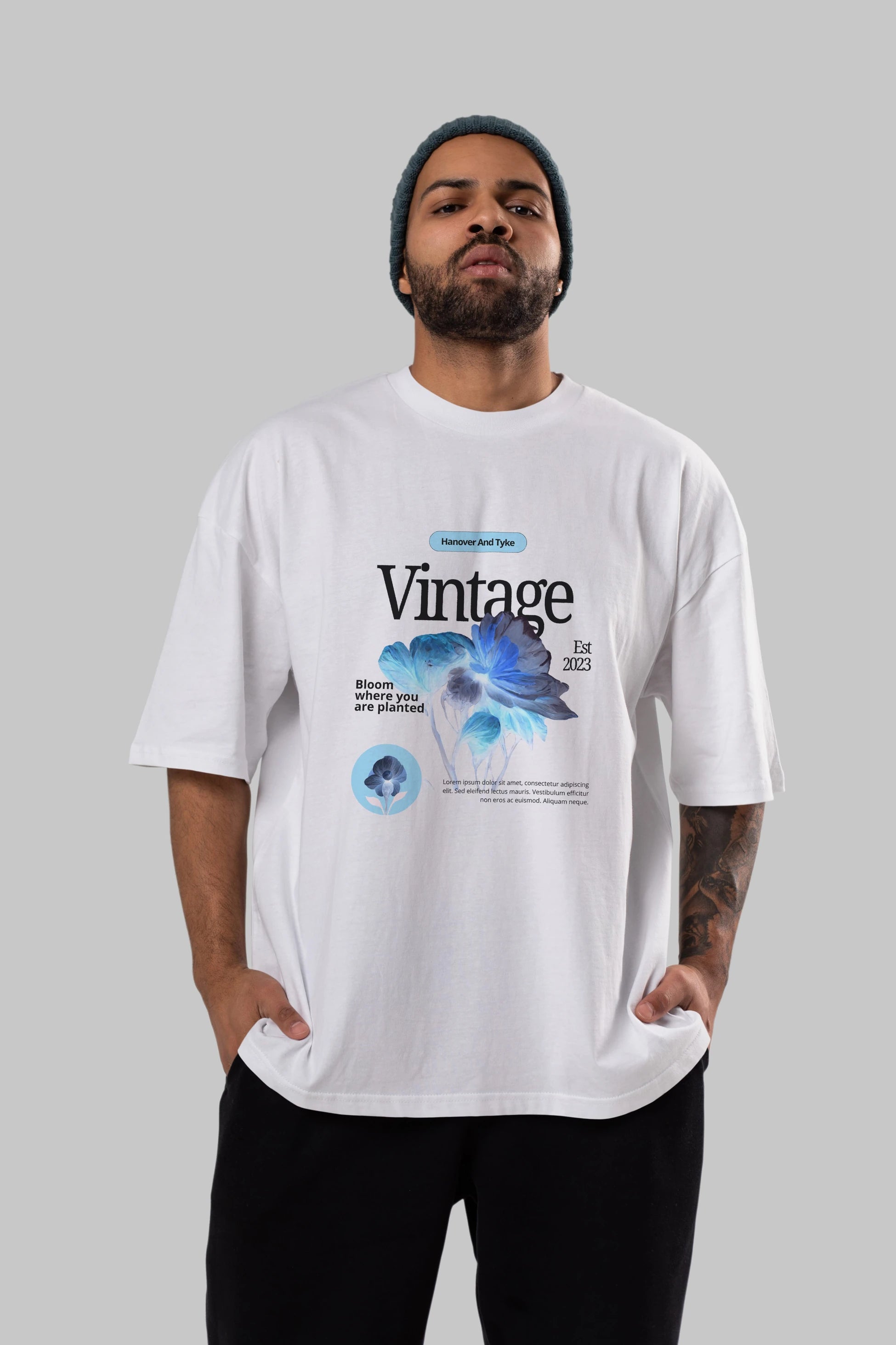 Vintage Çiçek Ön Baskılı Oversize t-shirt Erkek Kadın Unisex