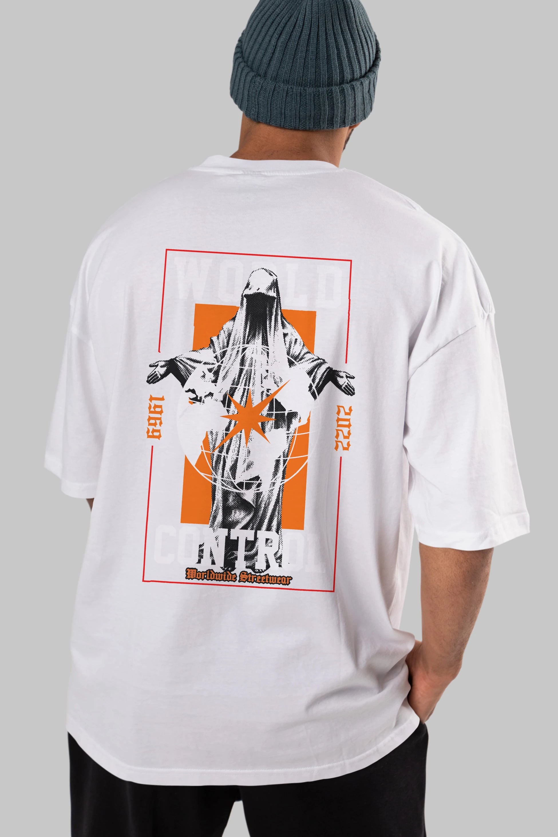 World Control Arka Baskılı Oversize t-shirt Erkek Kadın Unisex