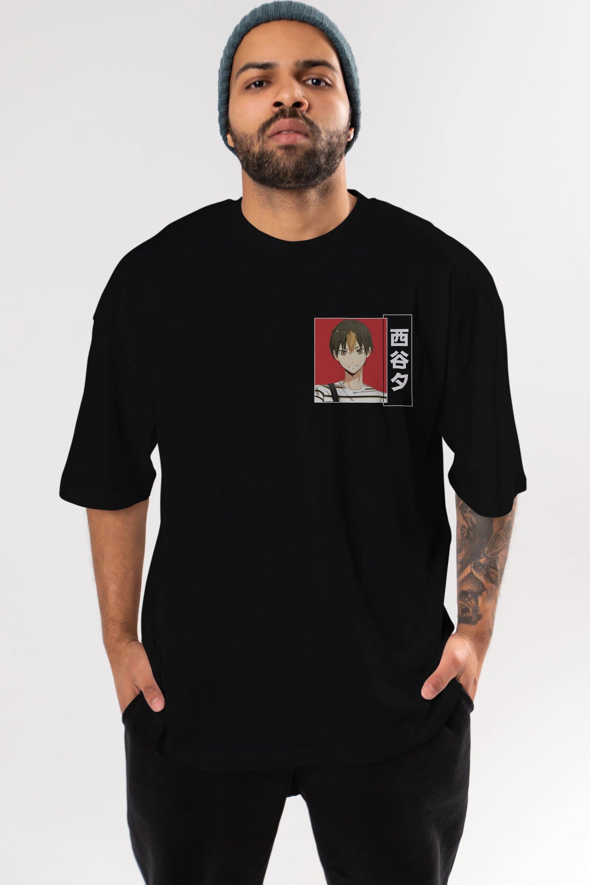 Yuu Nishinoya 1 Ön Sol Baskılı Oversize t-shirt Erkek Kadın Unisex %100 Pamuk Bisiklet Yaka tişort