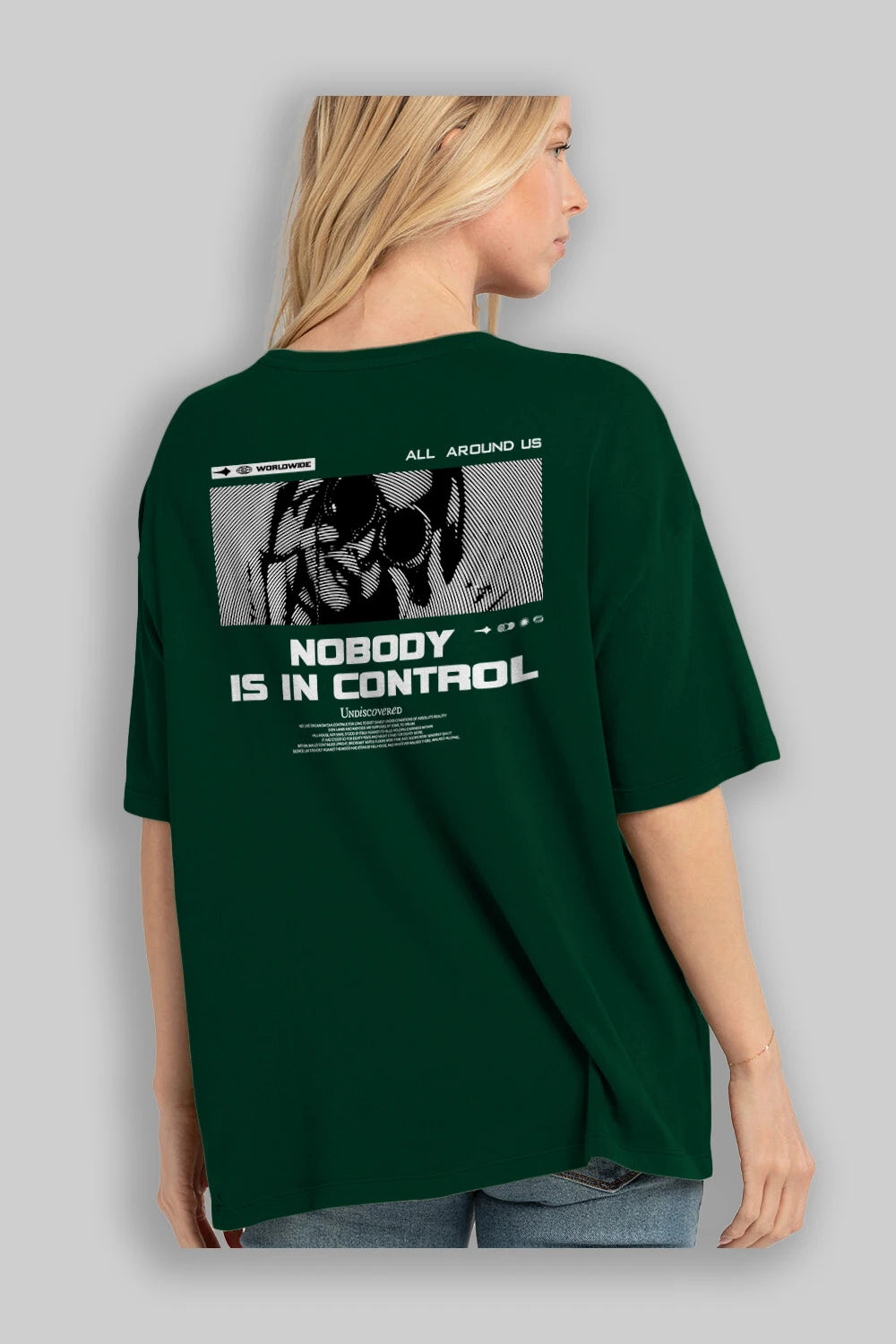 Nobody is in Control Arka Baskılı Oversize t-shirt Erkek Kadın Unisex