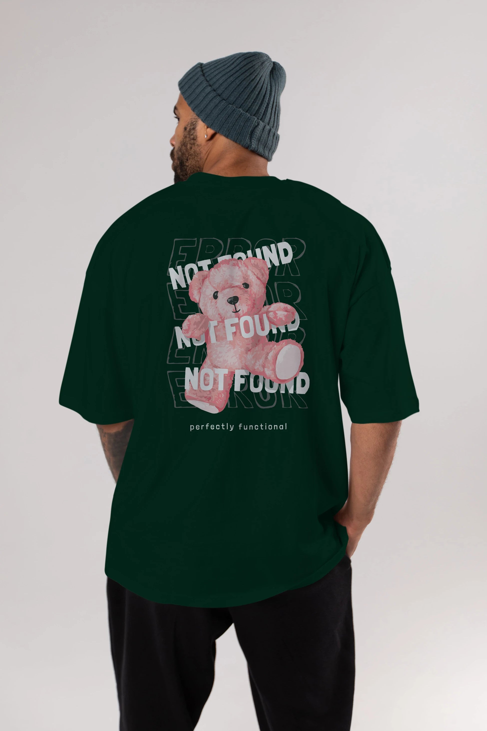 Error Not Found Bear Arka Baskılı Oversize t-shirt Erkek Kadın Unisex
