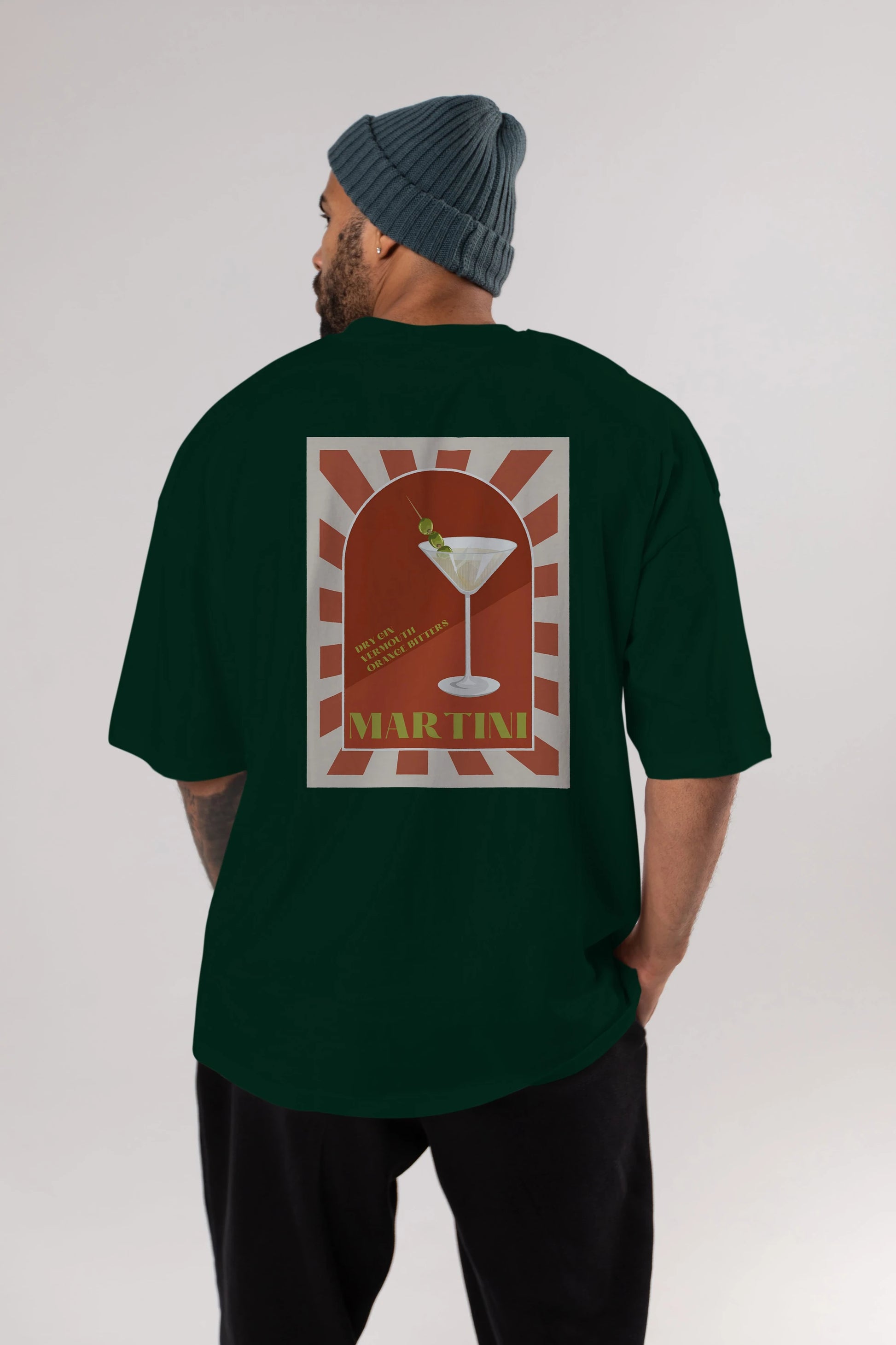 Martini 2 Arka Baskılı Oversize t-shirt Erkek Kadın Unisex %100 Pamuk Bisiklet Yaka tişort