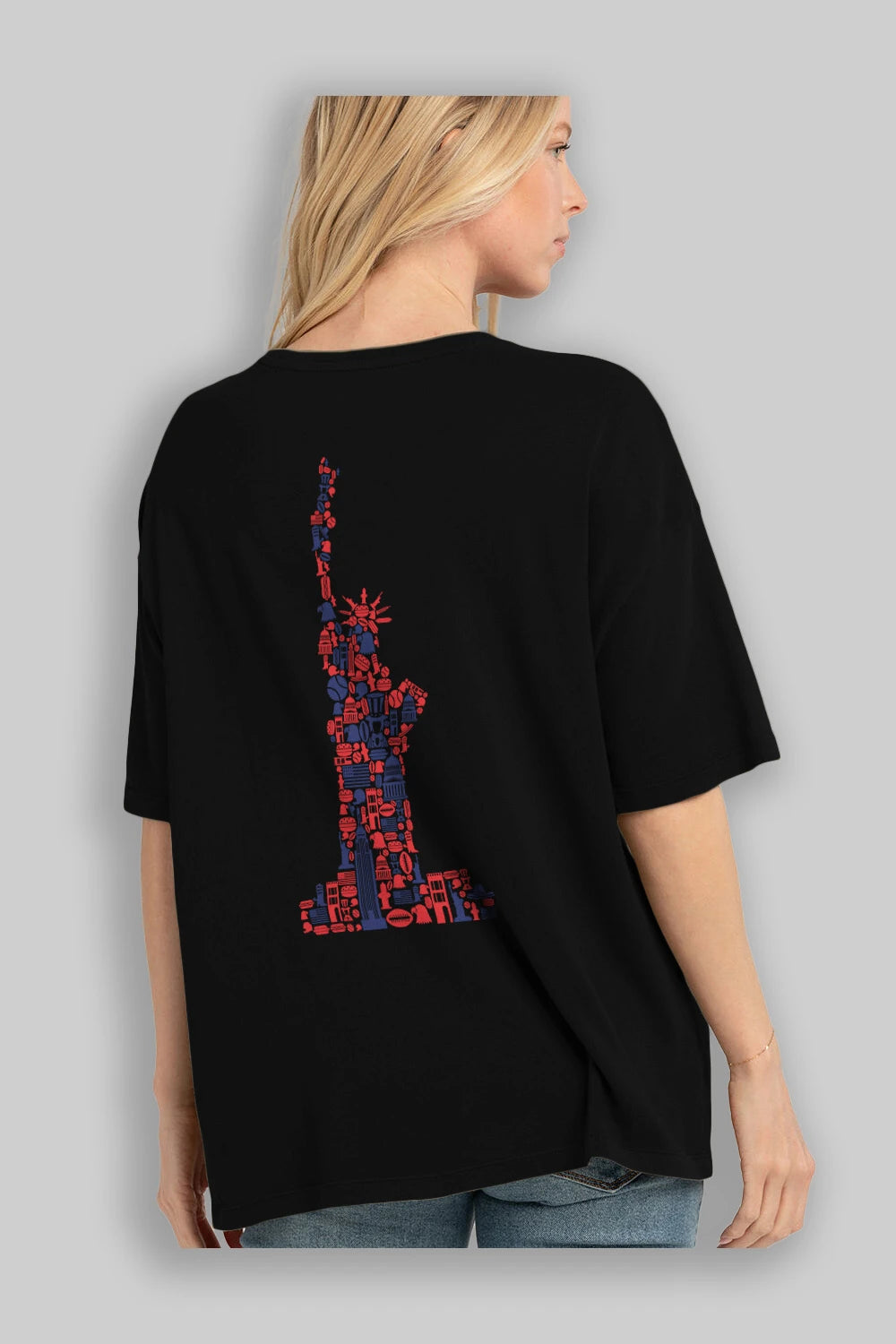 Liberty Arka Baskılı Oversize t-shirt %100 pamuk Erkek Kadın Unisex