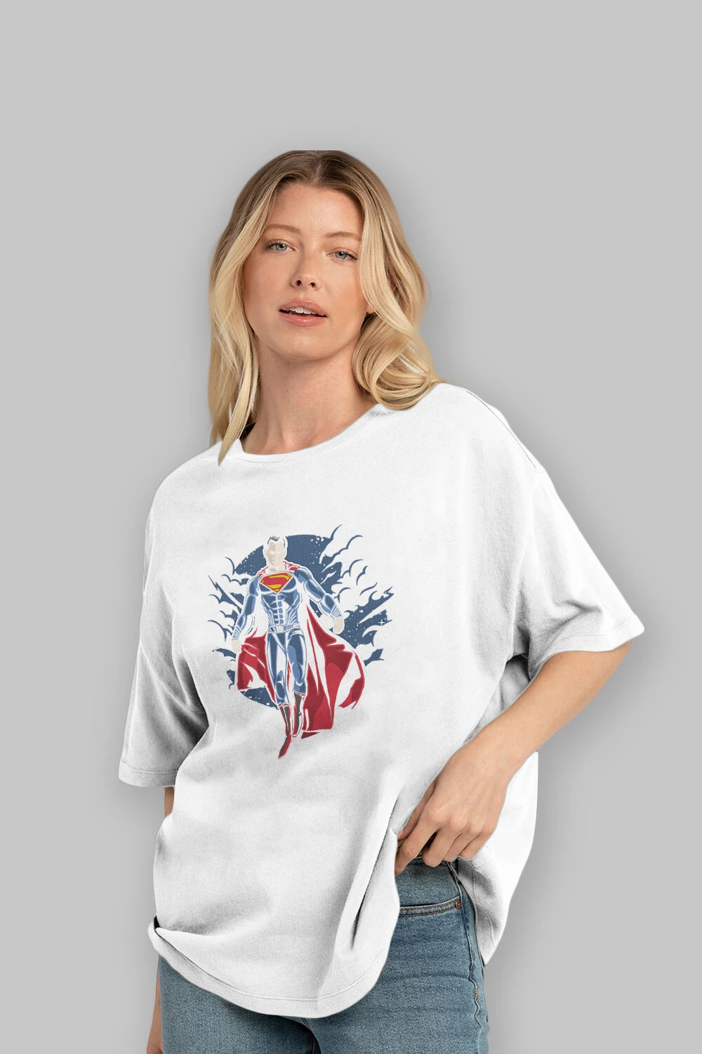 SUPERMAN Ön Baskılı Oversize t-shirt Erkek Kadın Unisex %100 Pamuk tişort