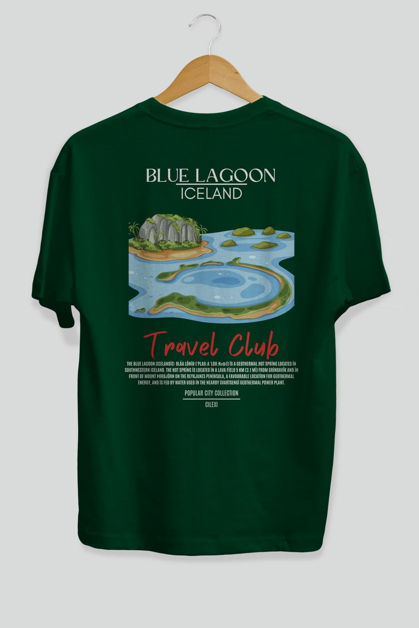Blue Lagoon İceland Arka Baskılı Oversize t-shirt Erkek Kadın Pamuk Bisiklet Yaka tişort
