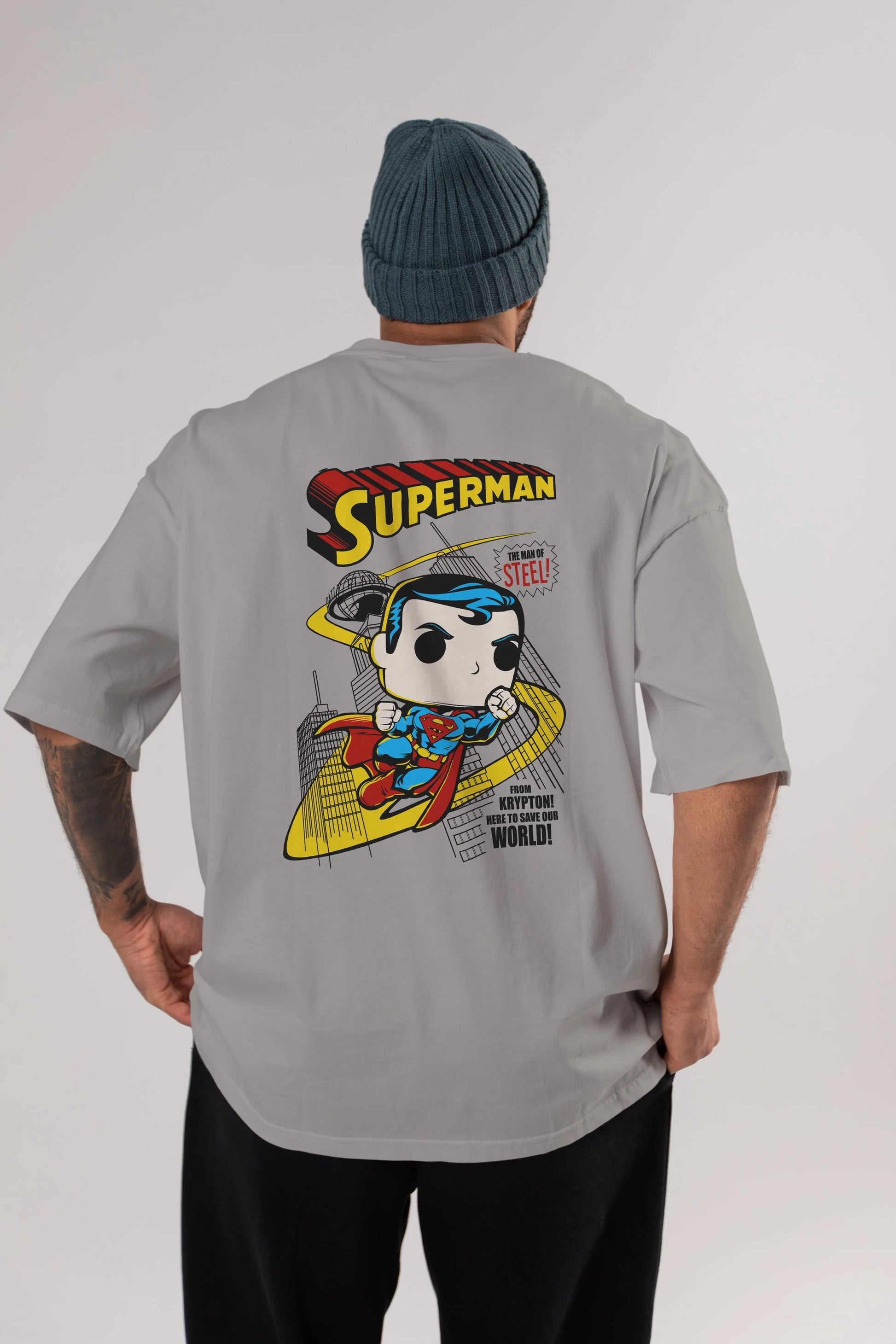 Superman (2) Arka Baskılı Oversize t-shirt Erkek Kadın Unisex %100 Pamuk Bisiklet Yaka tişort