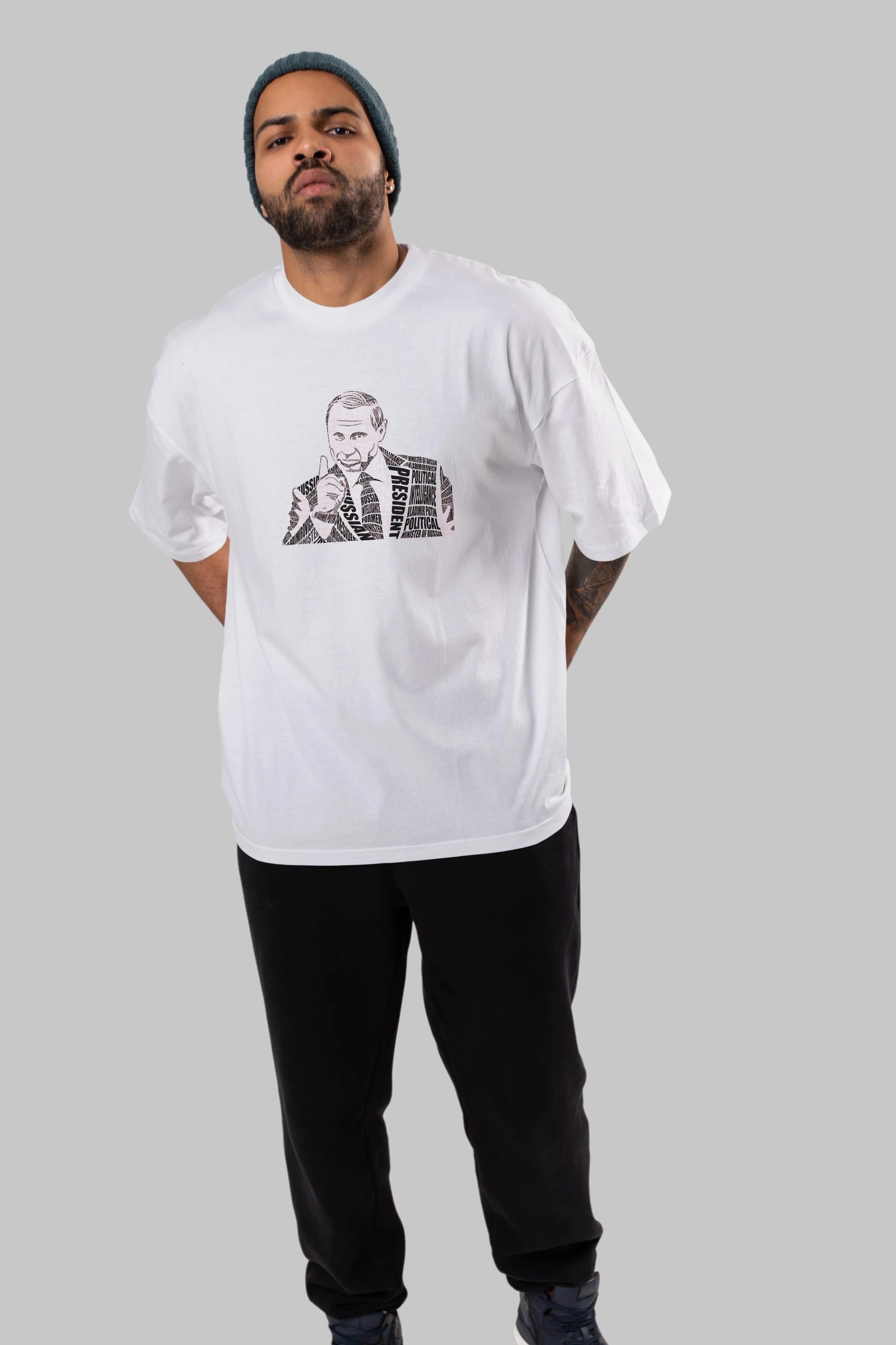 Putin Calligram Ön Baskılı Oversize t-shirt %100 pamuk Erkek Kadın Unisex