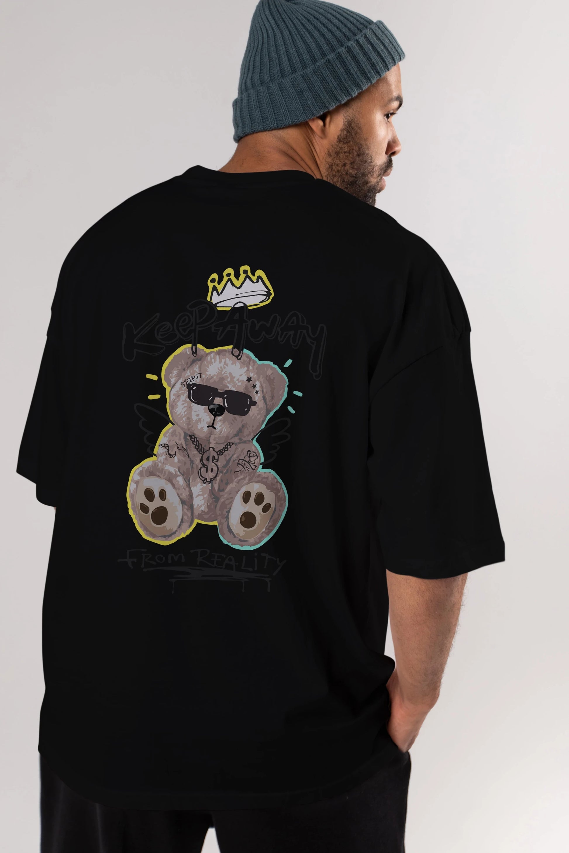 Keep Away Bear 2 Arka Baskılı Oversize t-shirt Erkek Kadın Unisex