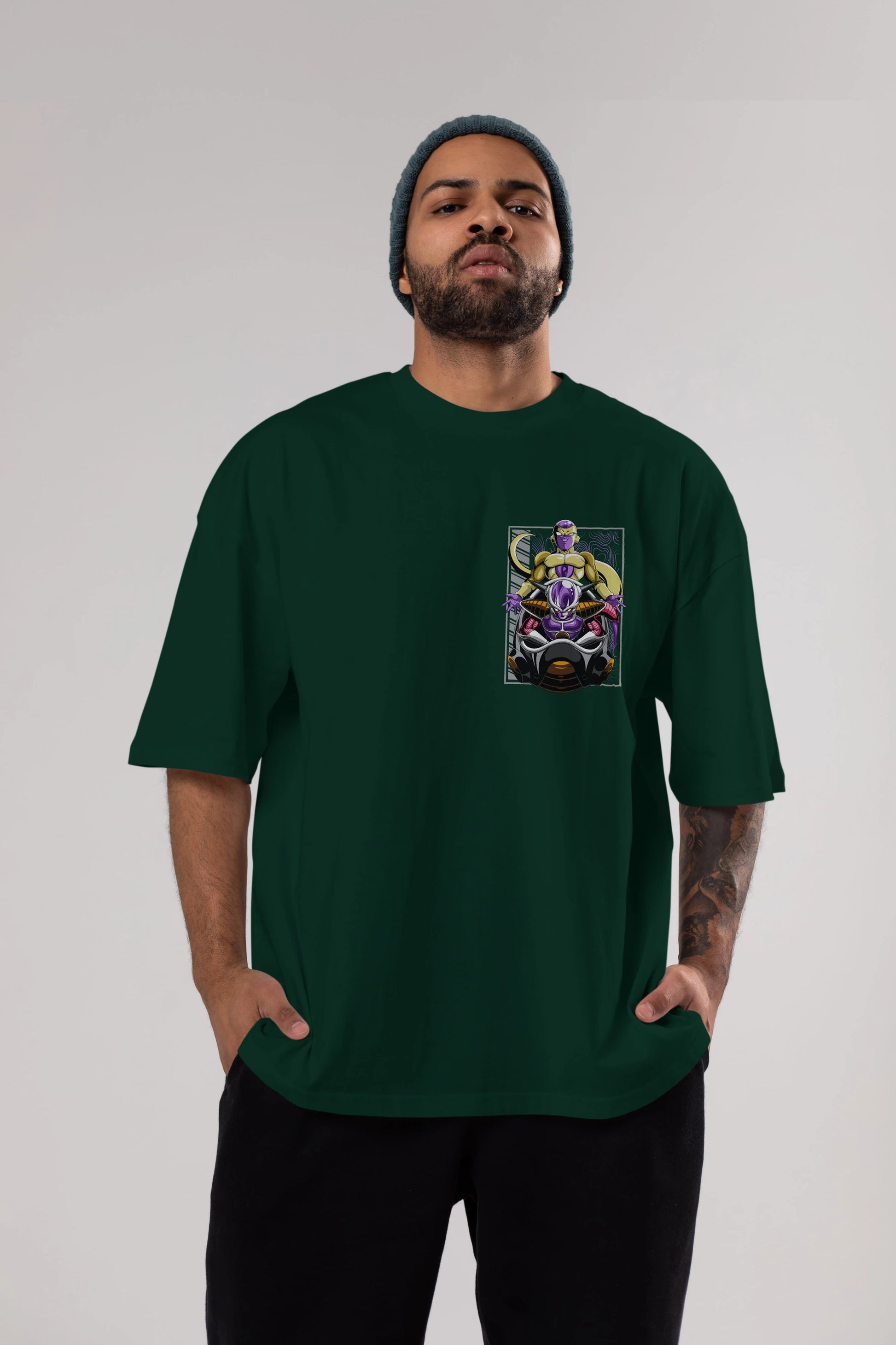 DragonBall Freezer Ön Sol Baskılı Oversize t-shirt Erkek Kadın Unisex %100 Pamuk Bisiklet Yaka tişort