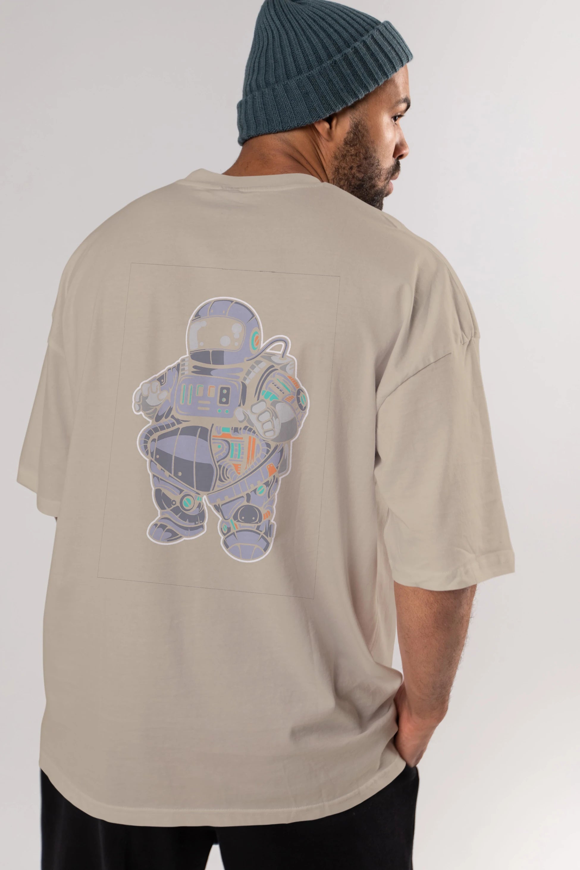 Fat Astronaut Robot Arka Baskılı Oversize t-shirt Erkek Kadın Unisex