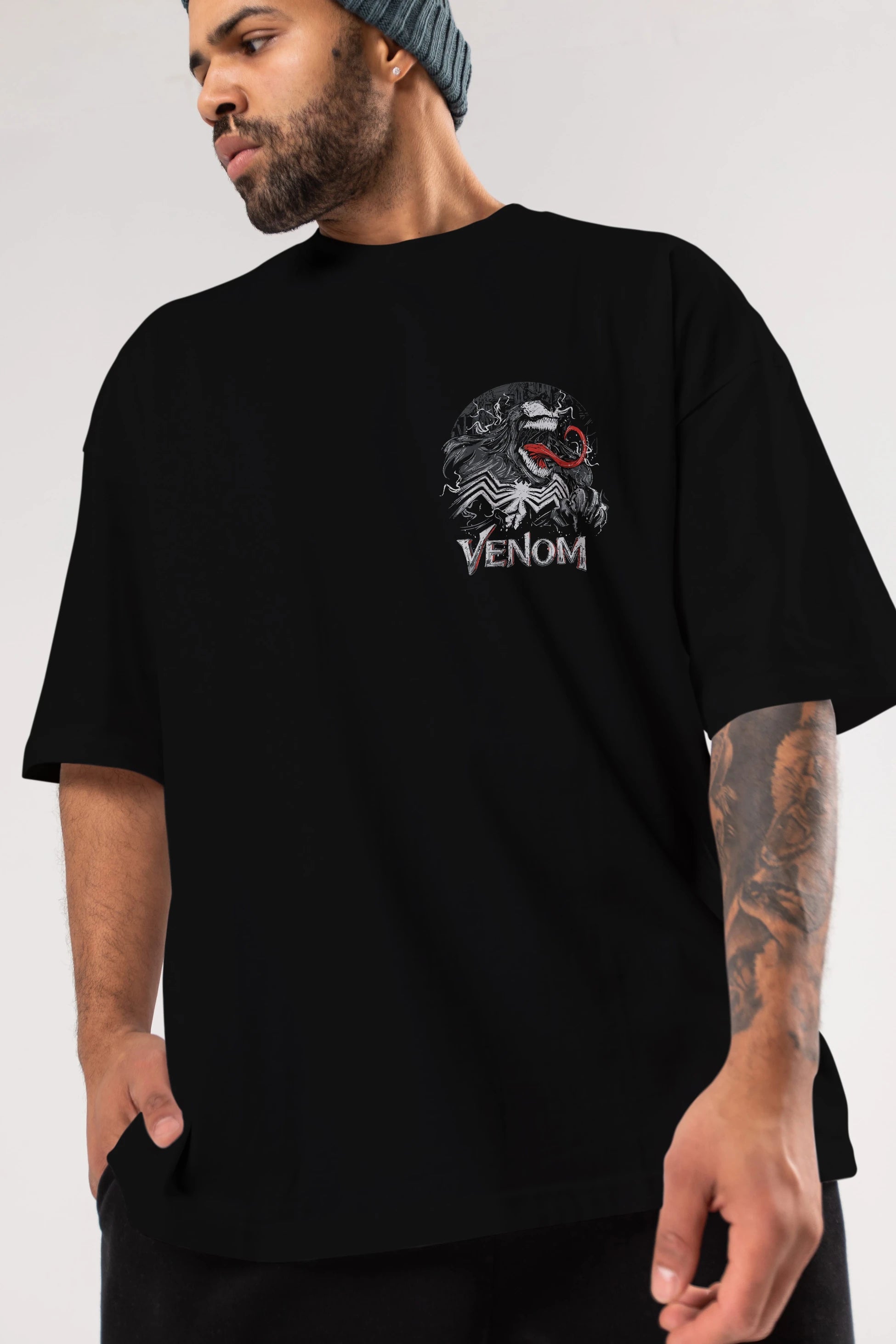 Venom (13) Ön Sol Baskılı Oversize t-shirt Erkek Kadın Unisex %100 Pamuk Bisiklet Yaka tişort