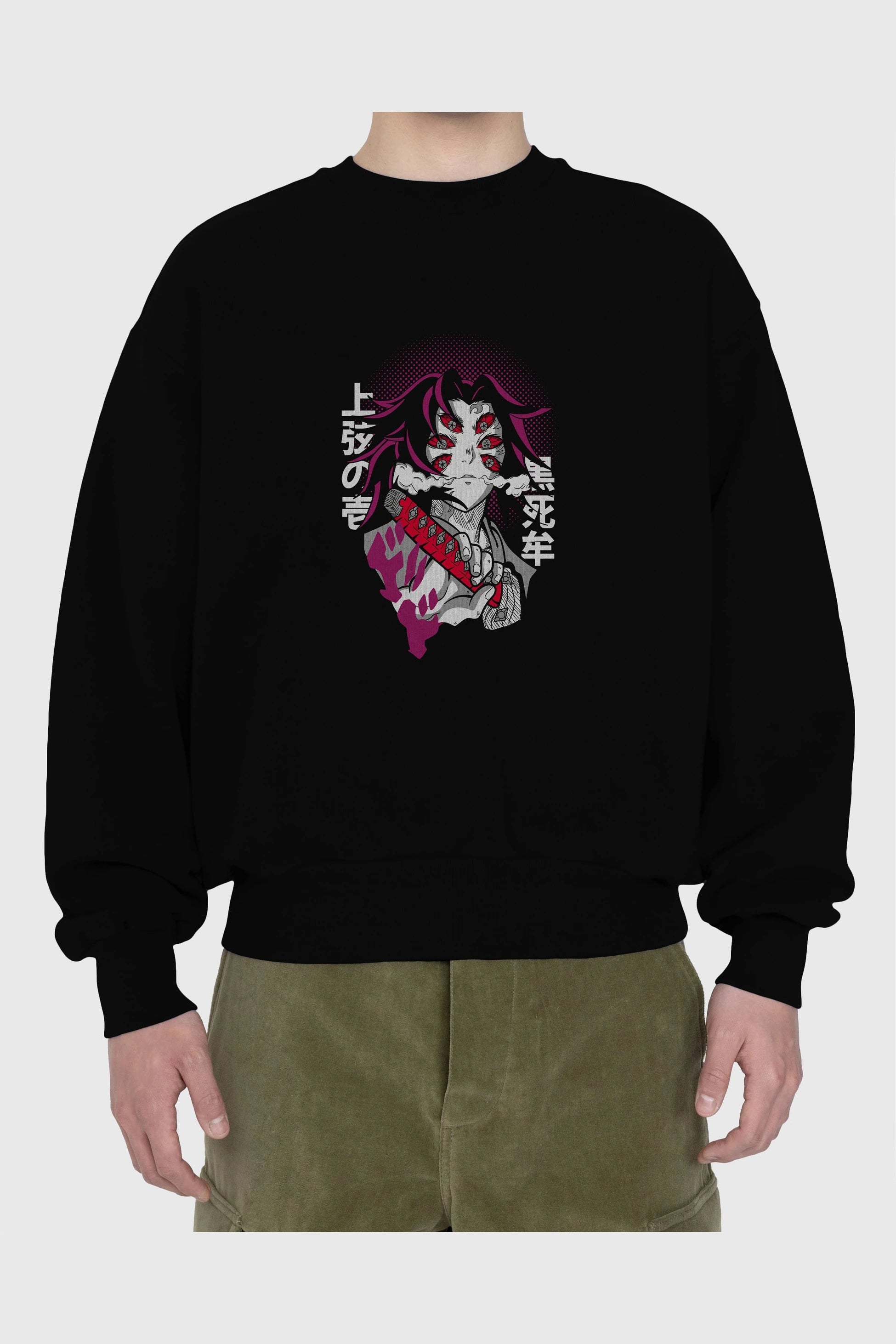 Kokushibo Anime Ön Baskılı Oversize Sweatshirt Erkek Kadın Unisex