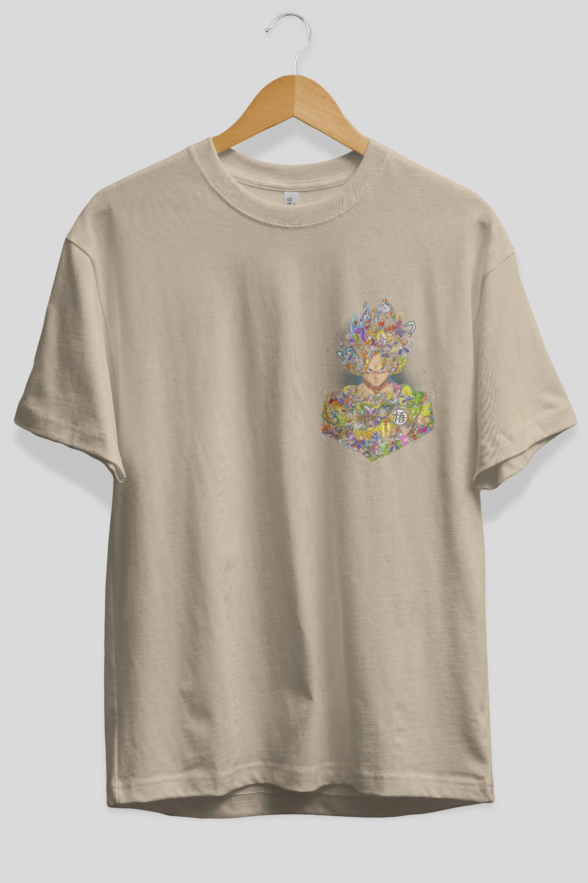 DRAGON BALL ART Ön Sol Baskılı Oversize t-shirt Erkek Kadın Unisex %100 Pamuk Bisiklet Yaka tişort