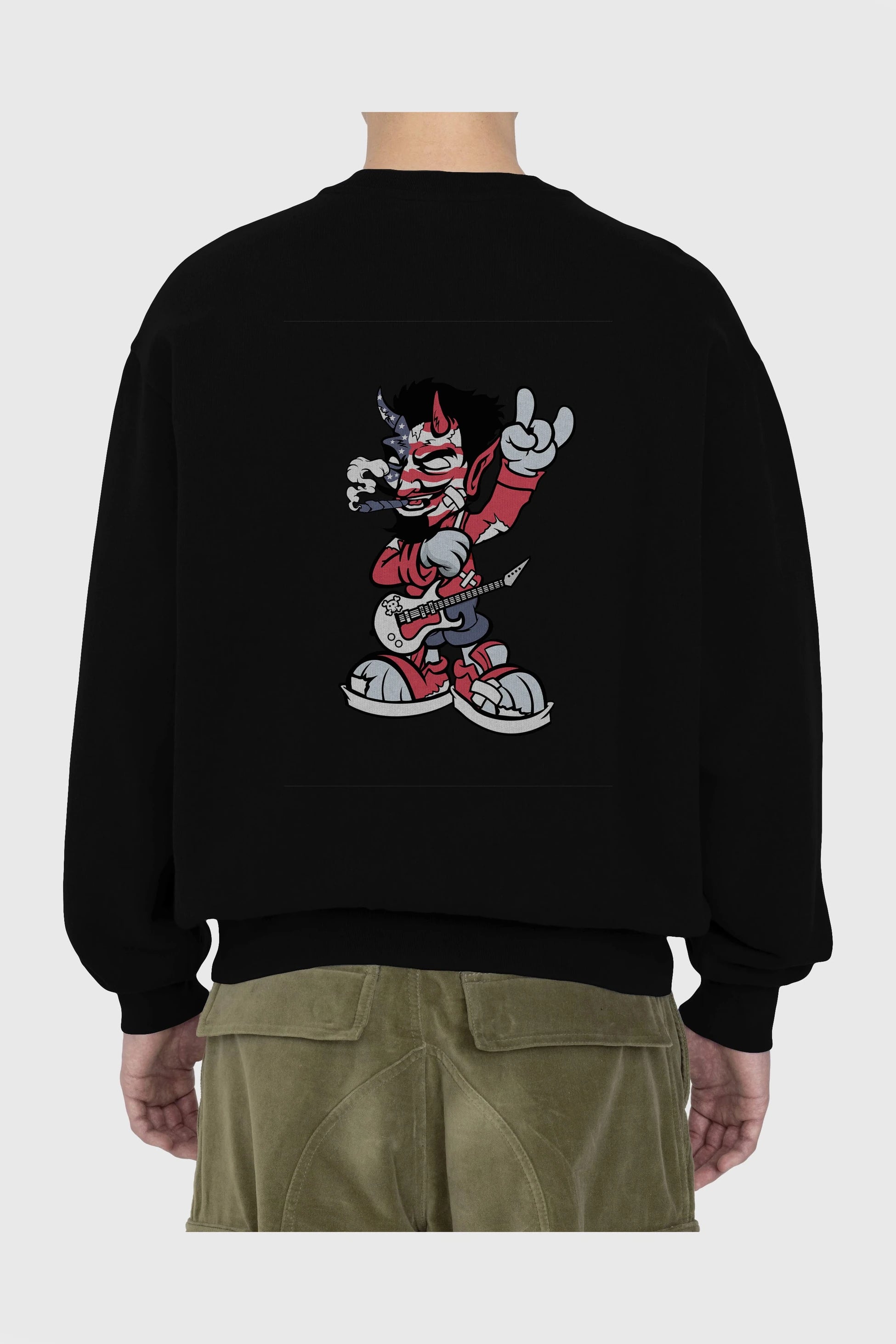 American Devil Rockstar Arka Baskılı Oversize Sweatshirt Erkek Kadın Unisex