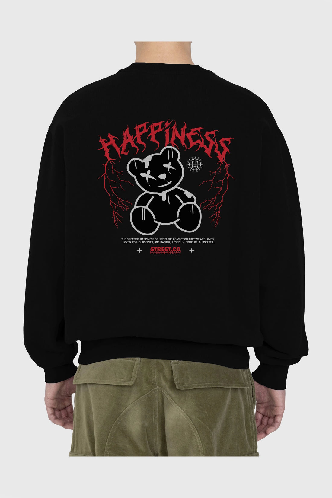 Happiness Bear Arka Baskılı Oversize Sweatshirt Erkek Kadın Unisex
