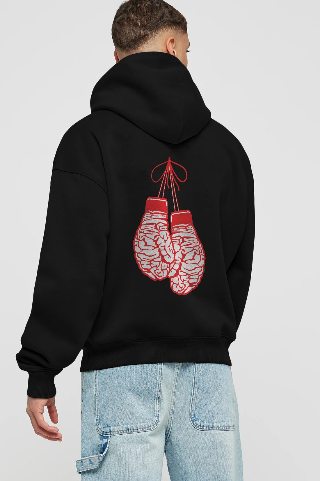 Brain Gloves Arka Baskılı Hoodie Oversize Kapüşonlu Sweatshirt Erkek Kadın Unisex