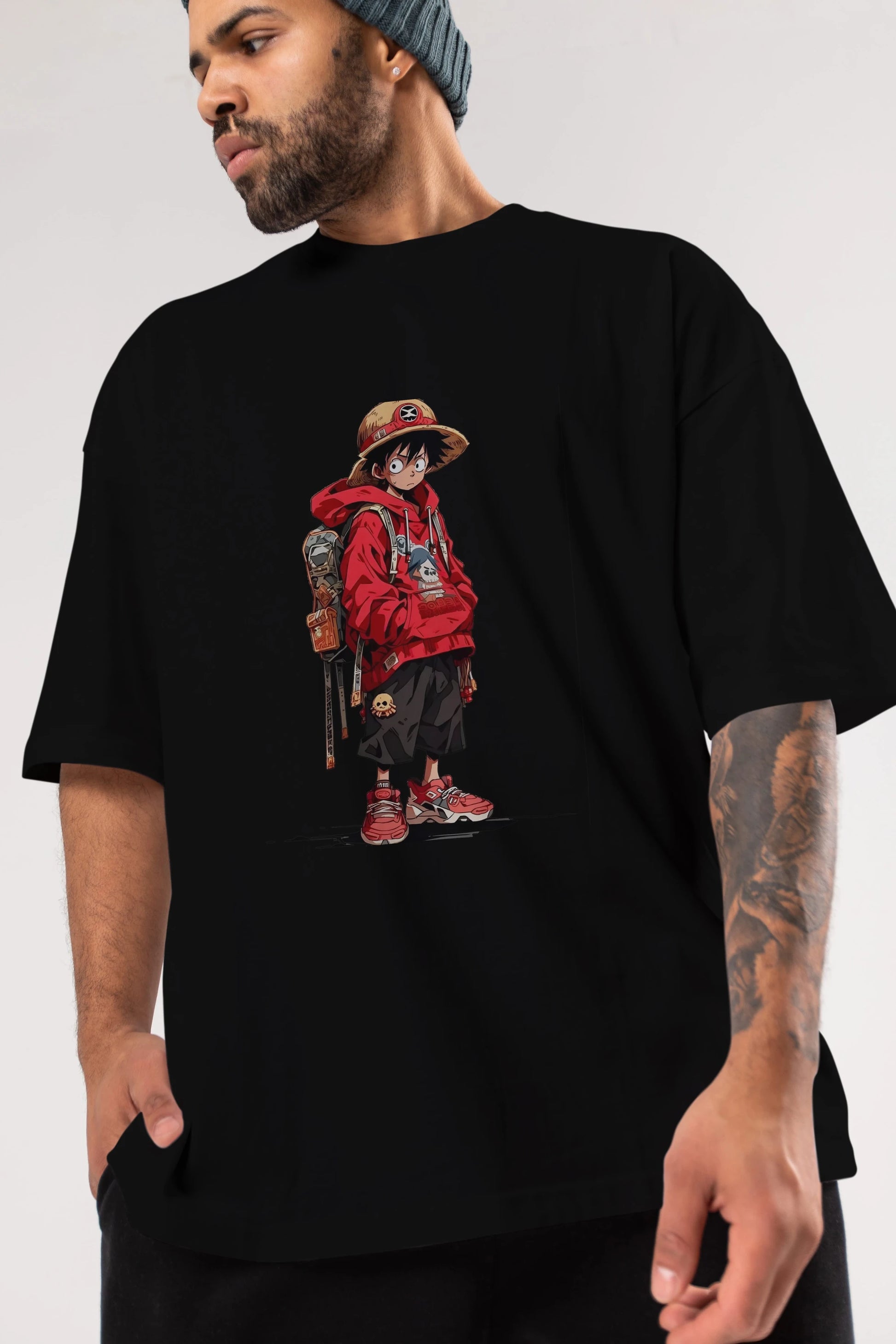 One Piece Ön Baskılı Oversize t-shirt Erkek Kadın Unisex %100 Pamuk Bisiklet Yaka tişort
