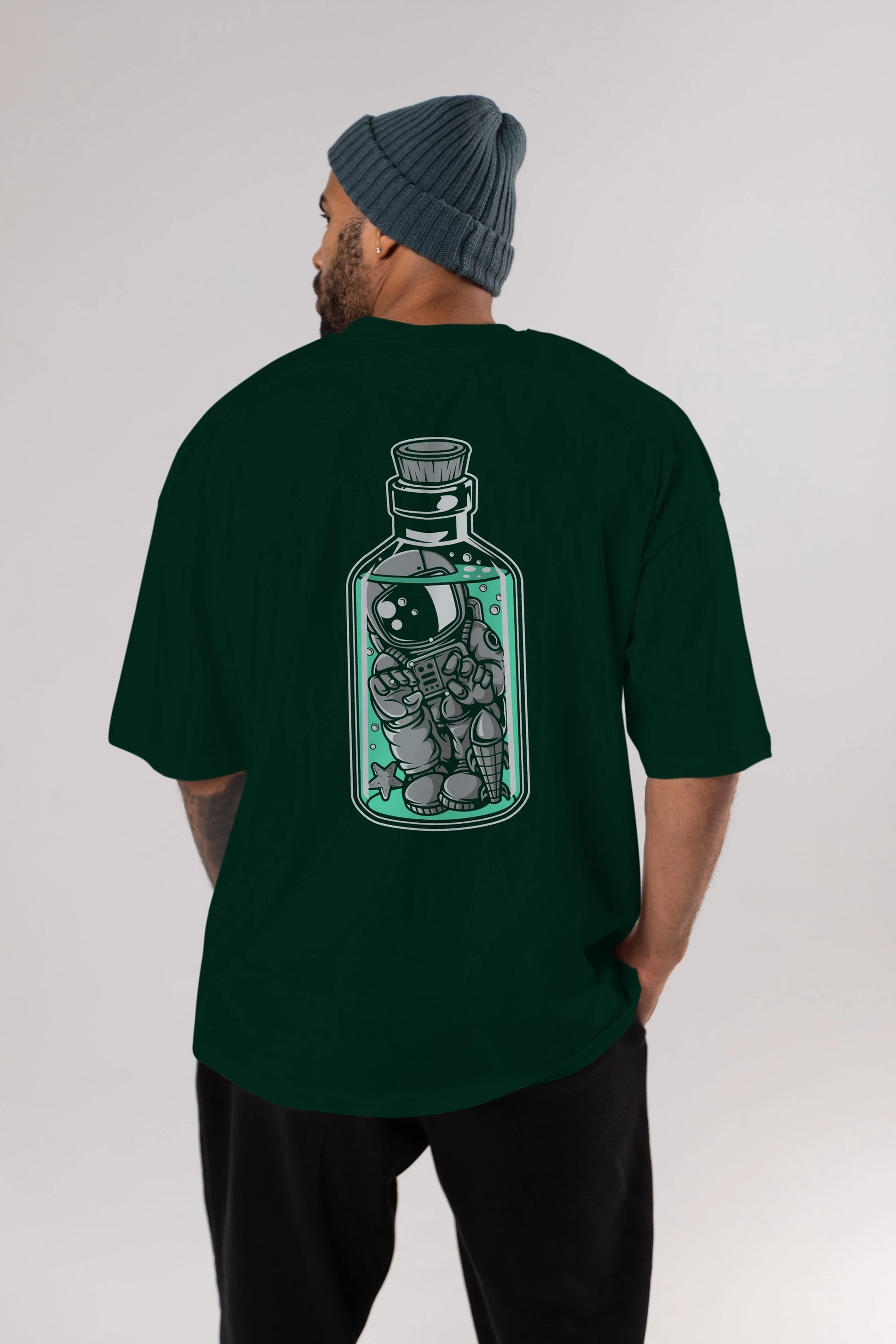 Astronaut in The Bottle Arka Baskılı Oversize t-shirt Erkek Kadın Unisex