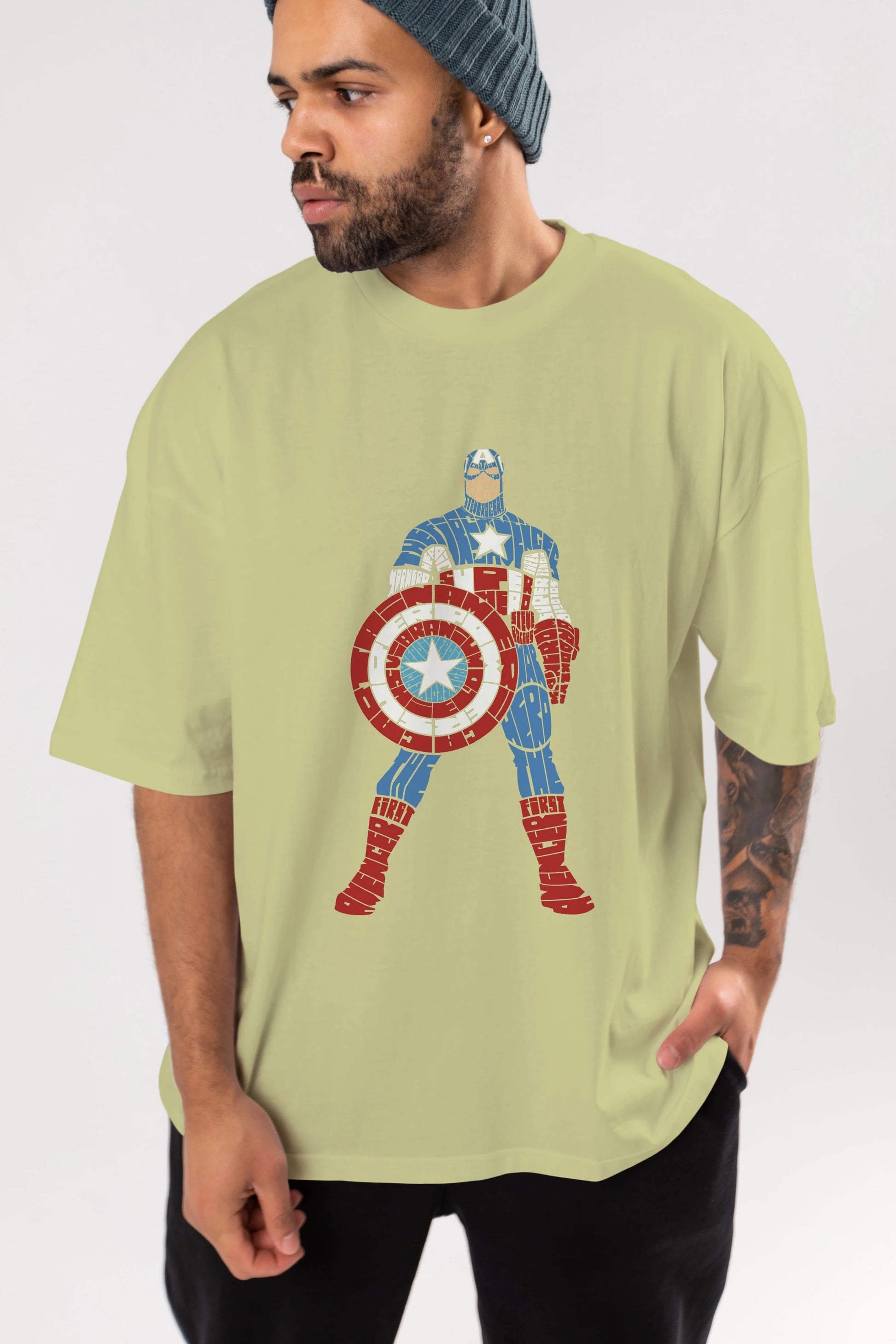 Captain America Ön Baskılı Oversize t-shirt %100 pamuk Erkek Kadın Unisex