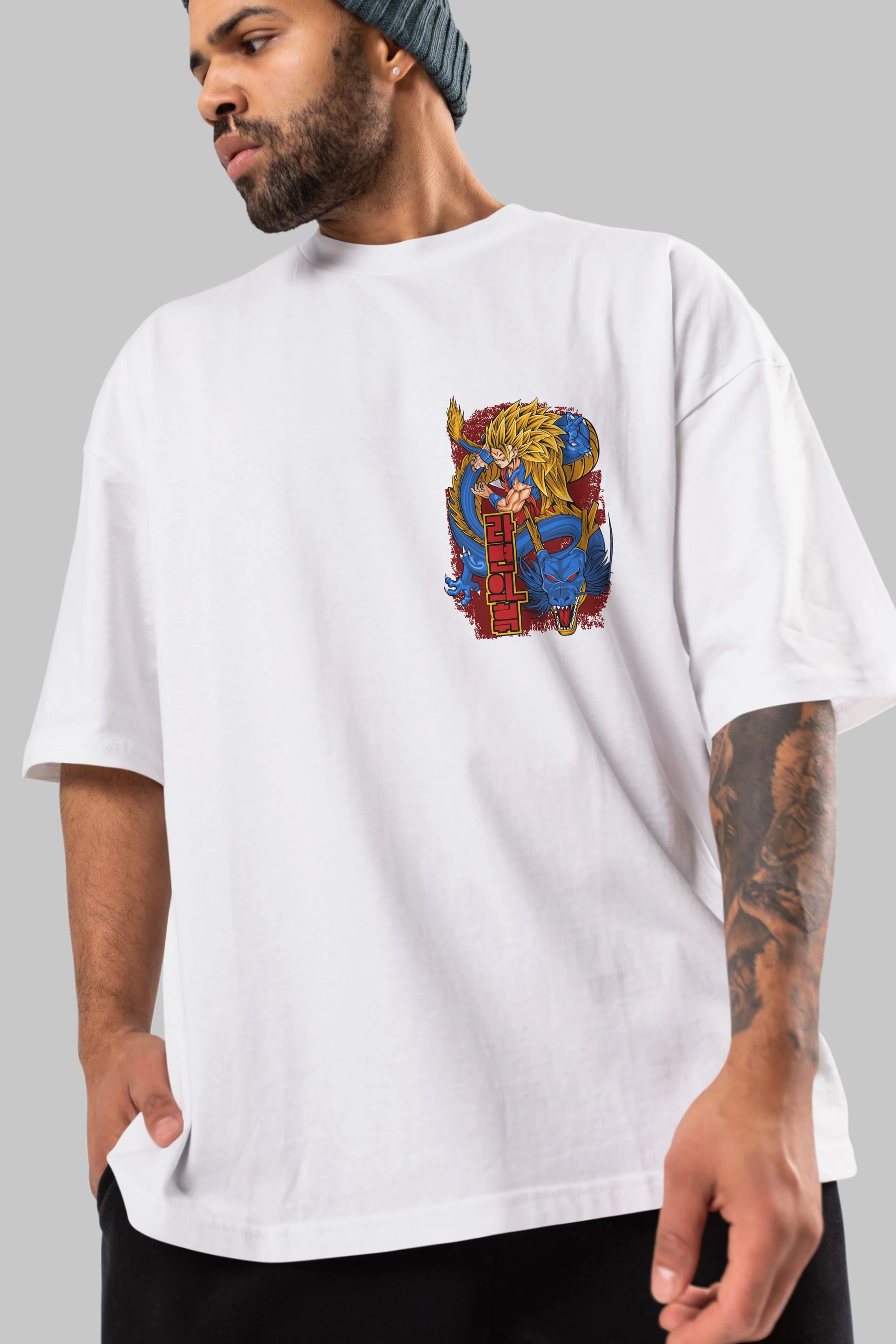 DRAGON BALL Z Ön Sol Baskılı Oversize t-shirt Erkek Kadın Unisex %100 Pamuk Bisiklet Yaka tişort