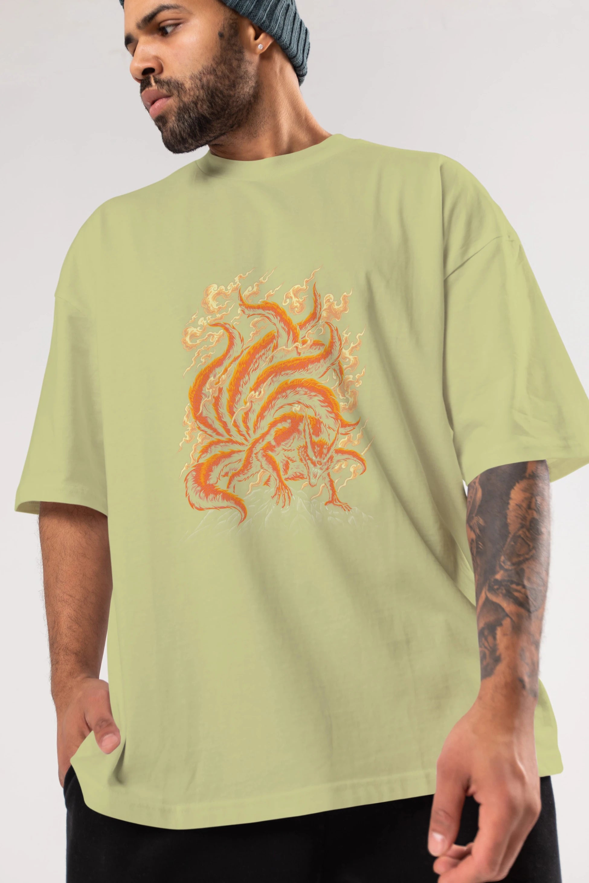 NARUTO KYUUBI Anime Ön Baskılı Oversize t-shirt %100 pamuk Erkek Kadın Unisex